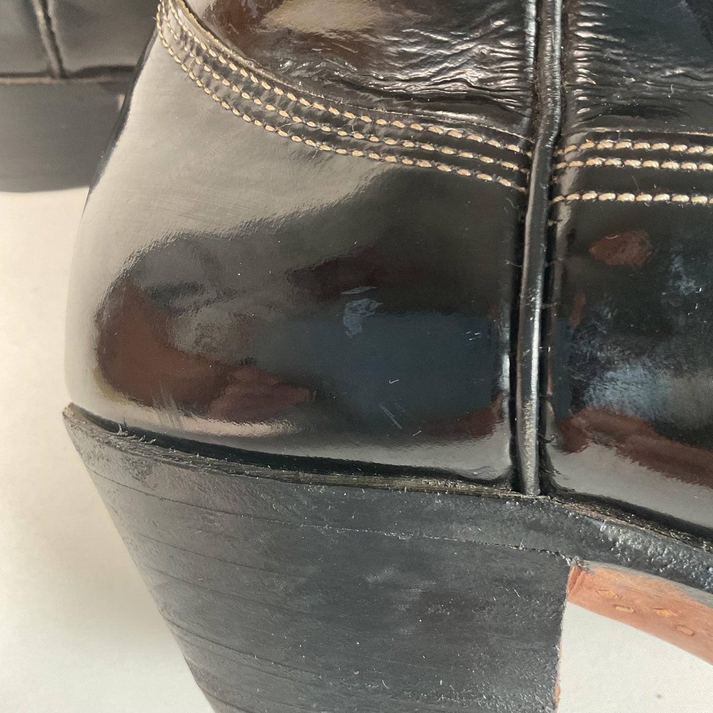 Vintage Nocona Patent Leather Cowboy Boots 9 D Glossy Old Black Label