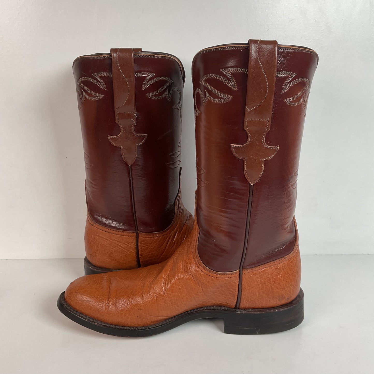 Vintage Lucchese Handmade Smooth Ostrich Cowgirl Roper Boots 7 B 1990s