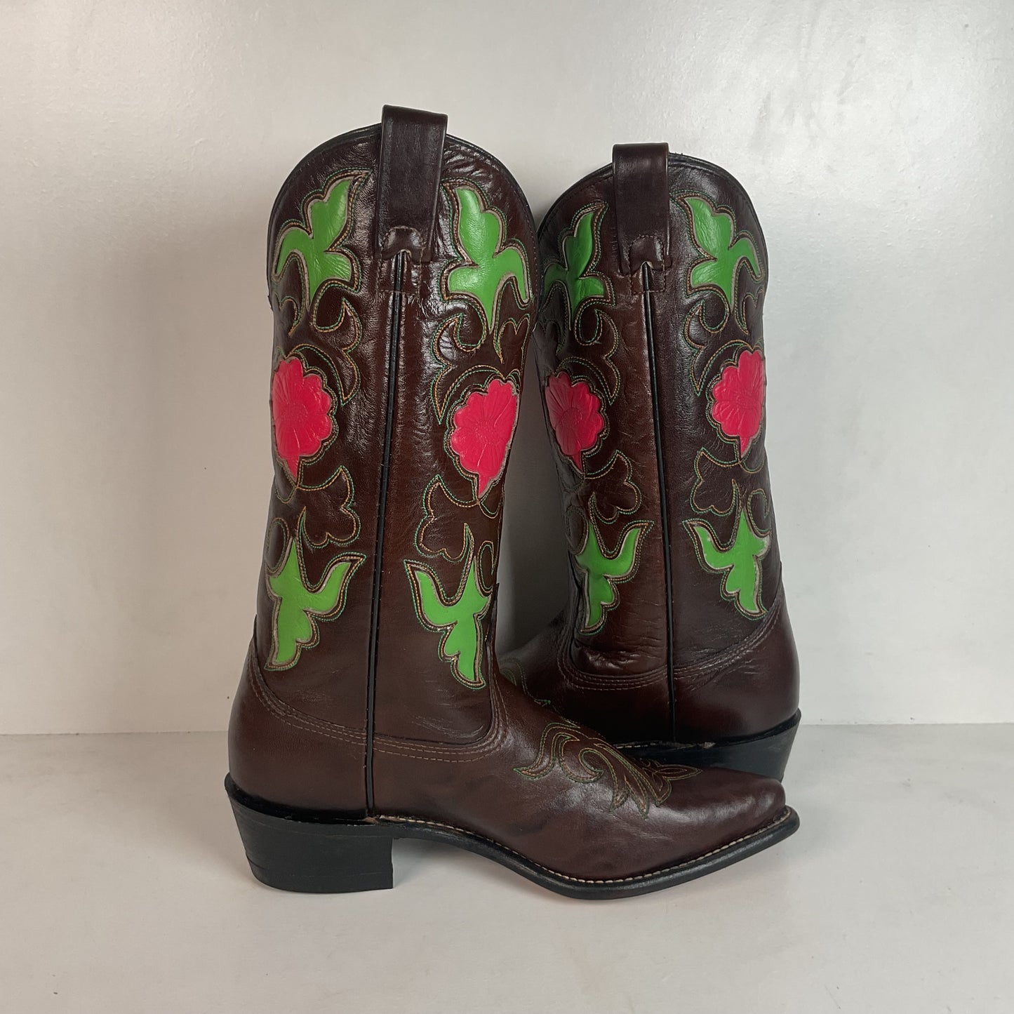 Vintage 1970s Texas Poppy Flower Cowgirl Boots 8 M USA Made