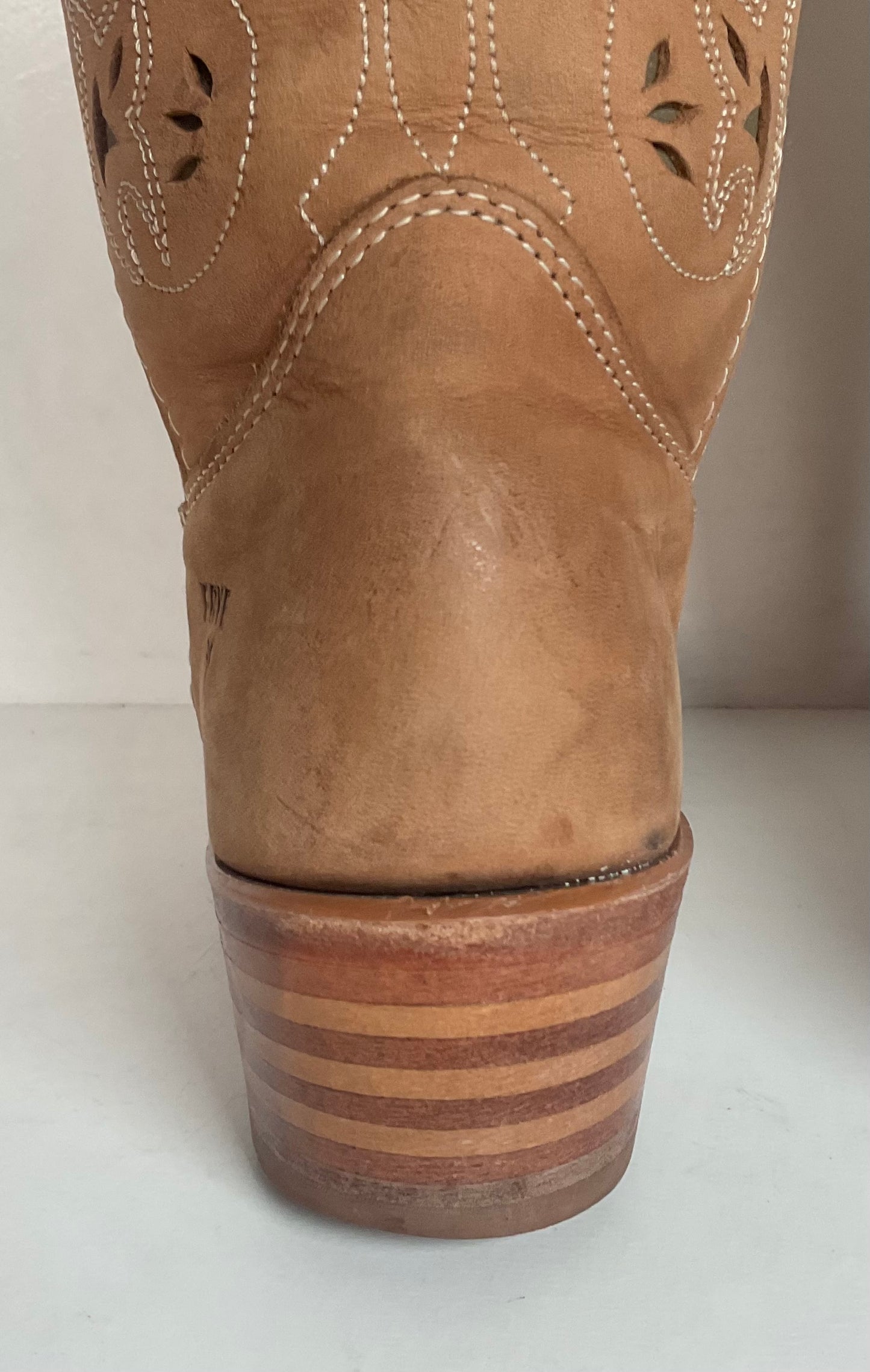 Frye Austin Cowgirl Boots 6 M Tooled Flower Inlay USA Made
