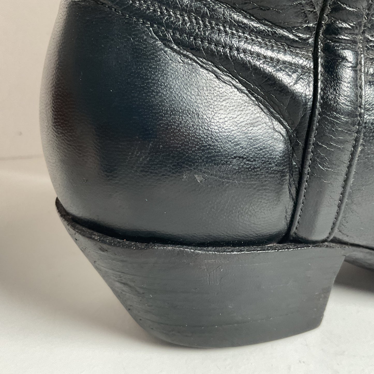 Vintage Lucchese Tall Cowgirl Boots 7 B USA Made Black Calf Skin