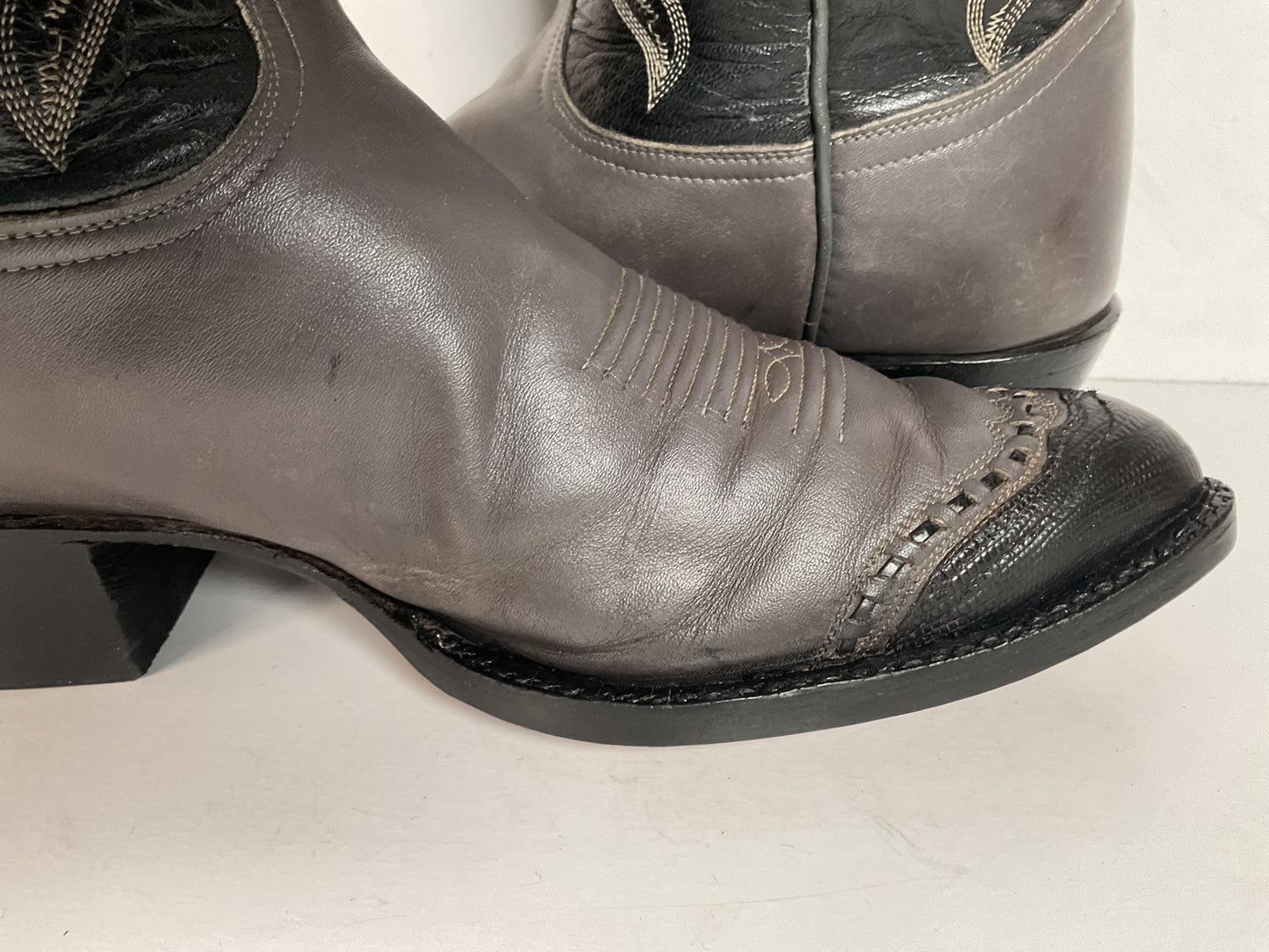 Vintage Tony Lama Grey Lizard Wingtip Cowboy Boots 10.5 D Gold Label Recraft