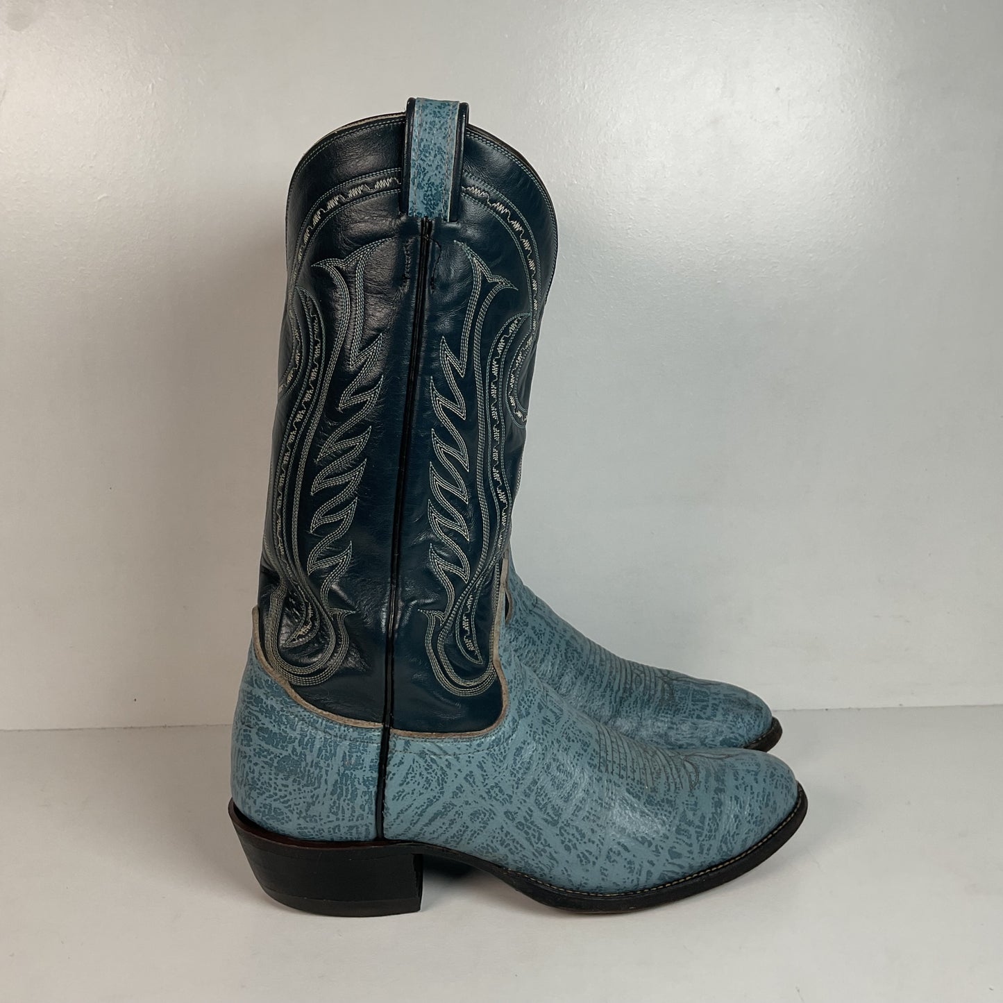 Vintage Tony Lama Blue Antelope Cowboy Boots 10.5 D Exotic Gold Label