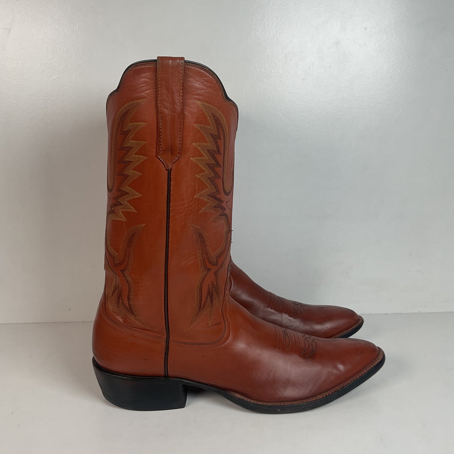 Rios of Mercedes Brown Calfskin Leather Cowboy Boots 13 A (Extra Narrow) Thrashed