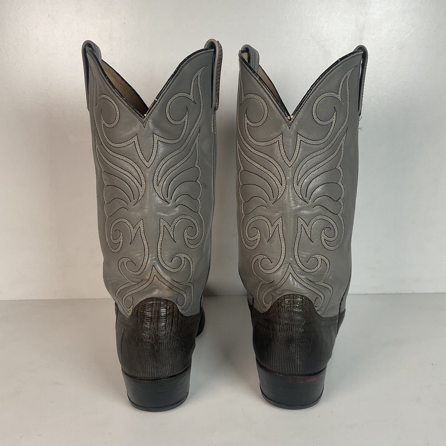 Vintage Dan Post Charcoal Grey Teju Lizard Cowboy Boots 10 D Old Label