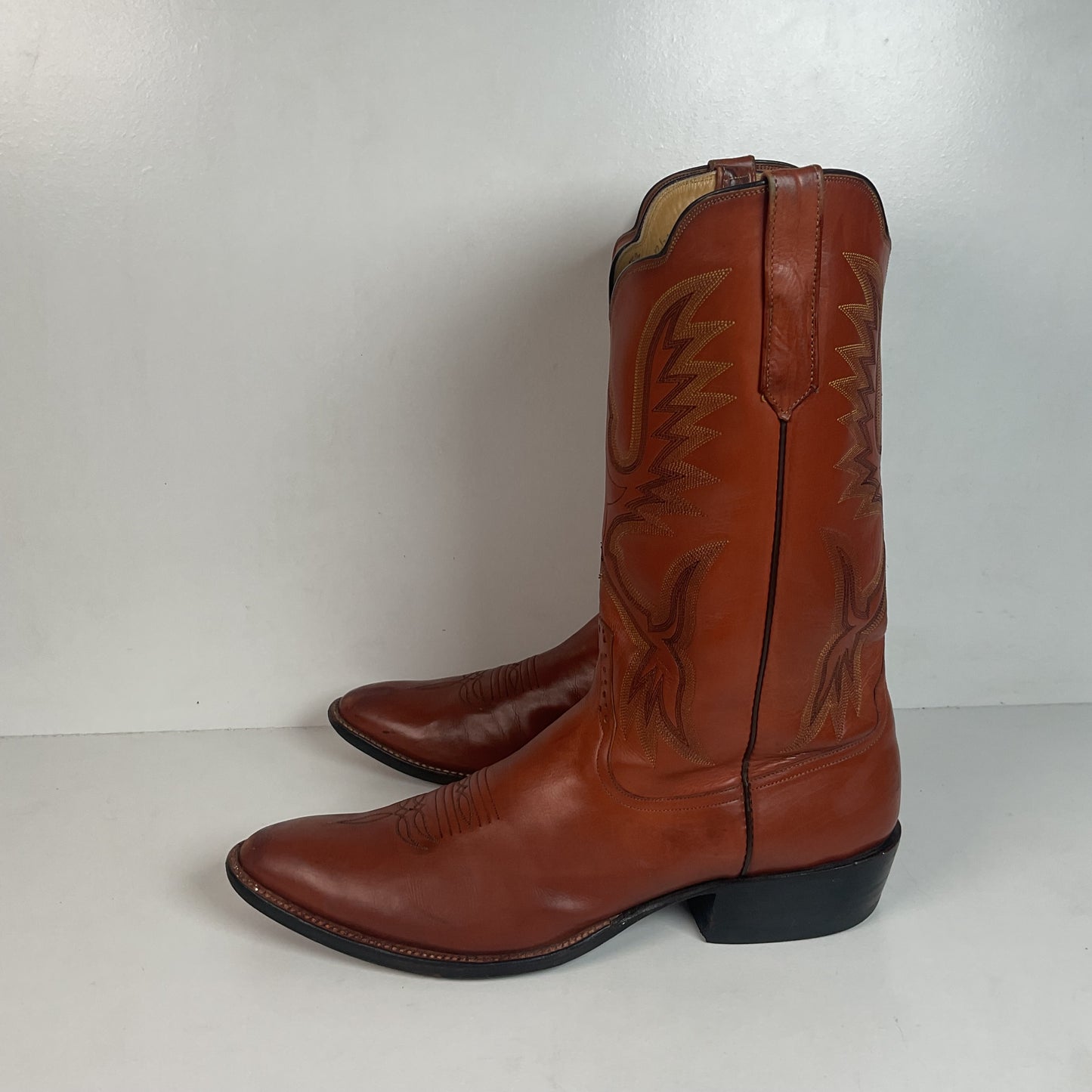 Rios of Mercedes Brown Calfskin Leather Cowboy Boots 13 A (Extra Narrow) Thrashed