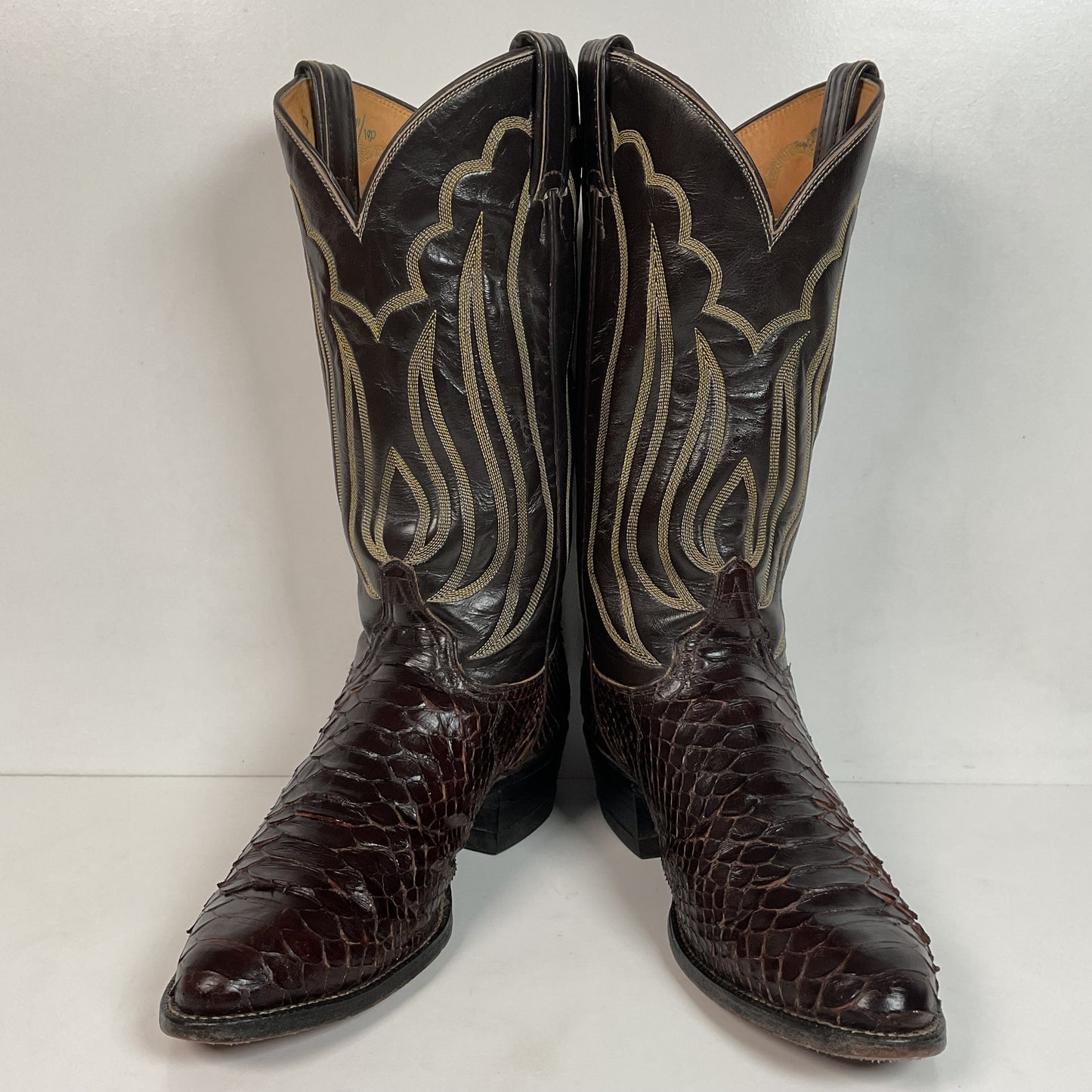 Vintage Tony Lama Back Cut Python Cowboy Boots 8.5 D Dark Brown Snakeskin