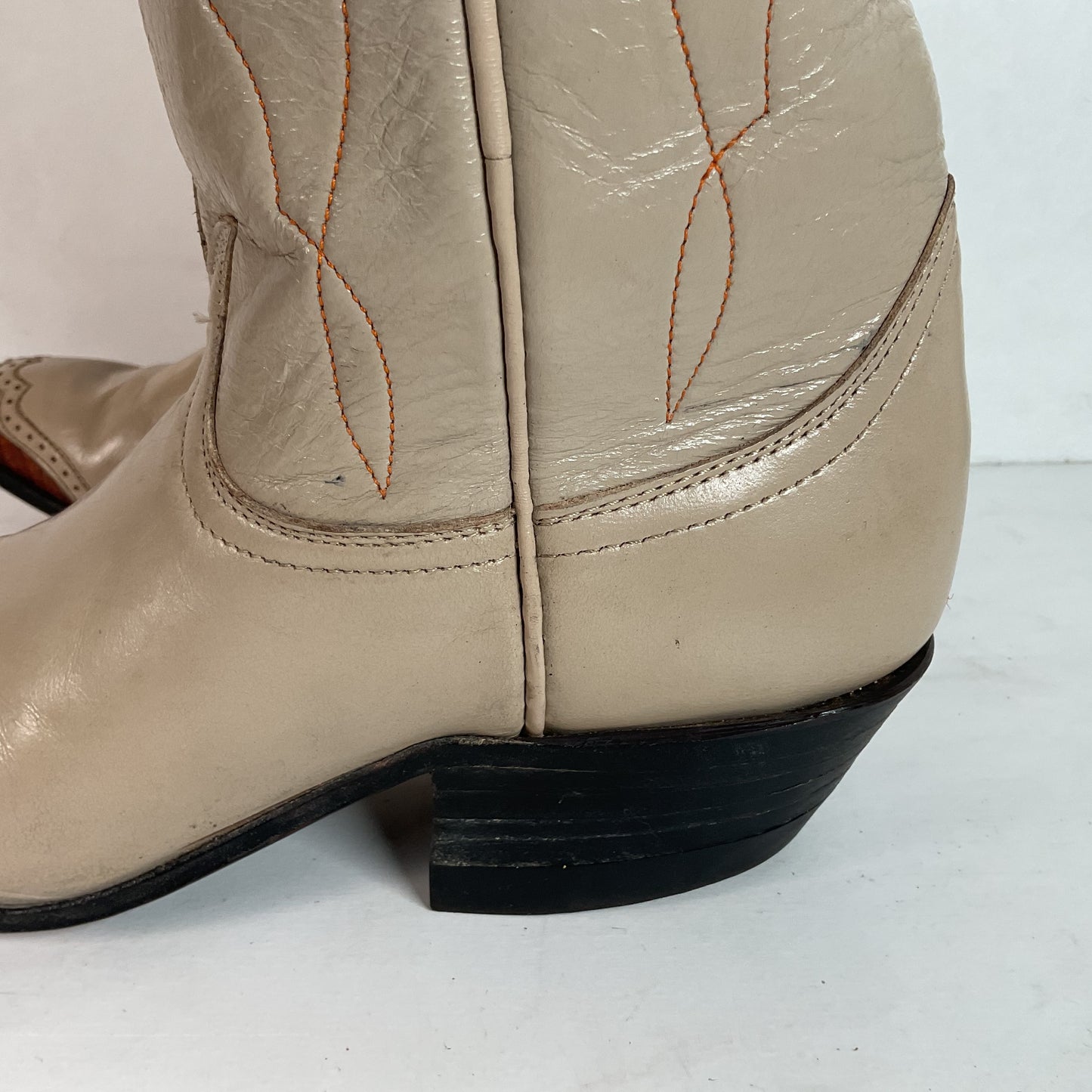 Vintage Tony Lama Lizard Wingtip Cowgirl Boots 5.5 A Creme Leather
