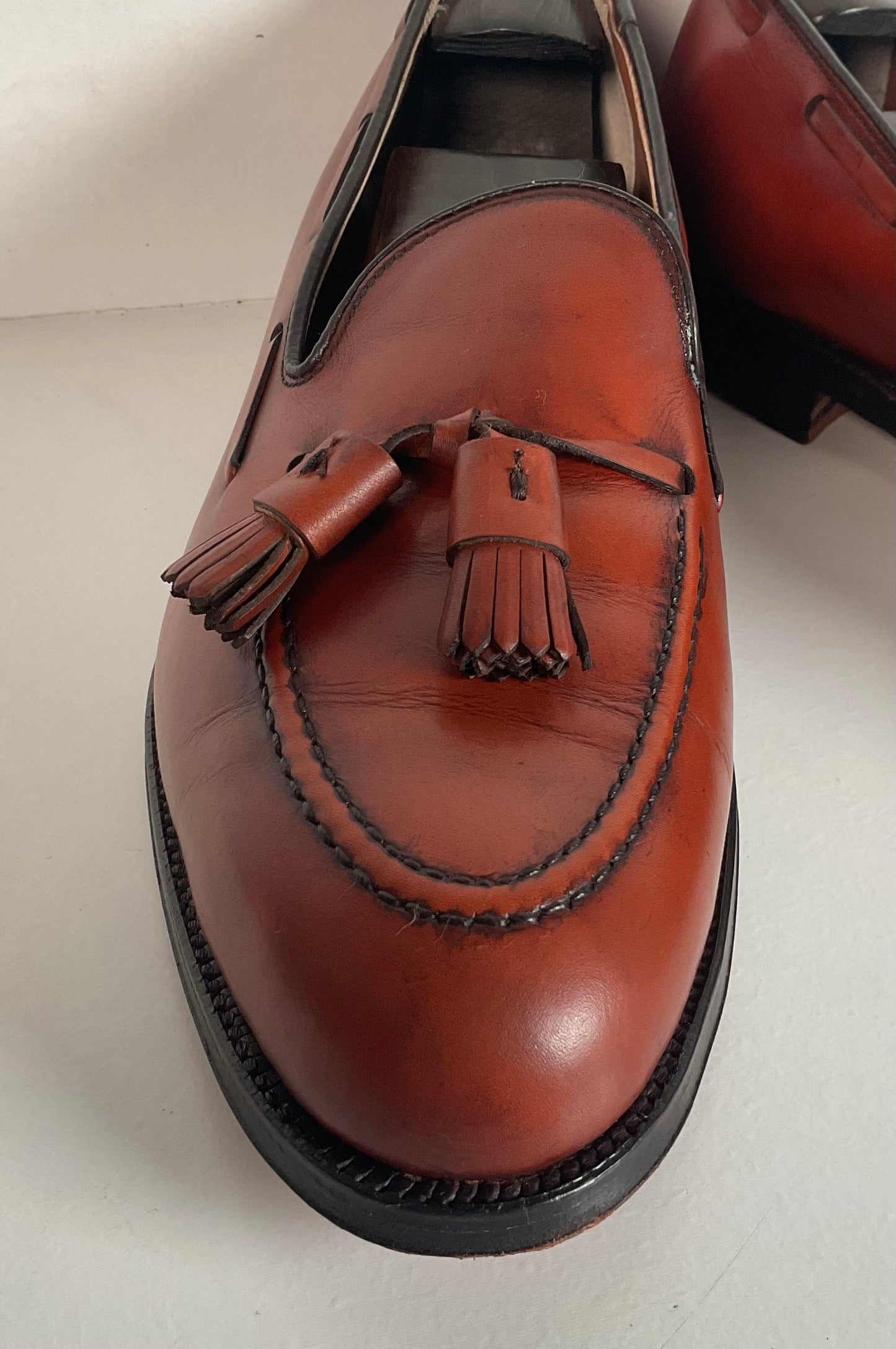 Vintage Alden Tan Calf Tassel Loafer 9 D Moc Toe Style 662 Old Logo