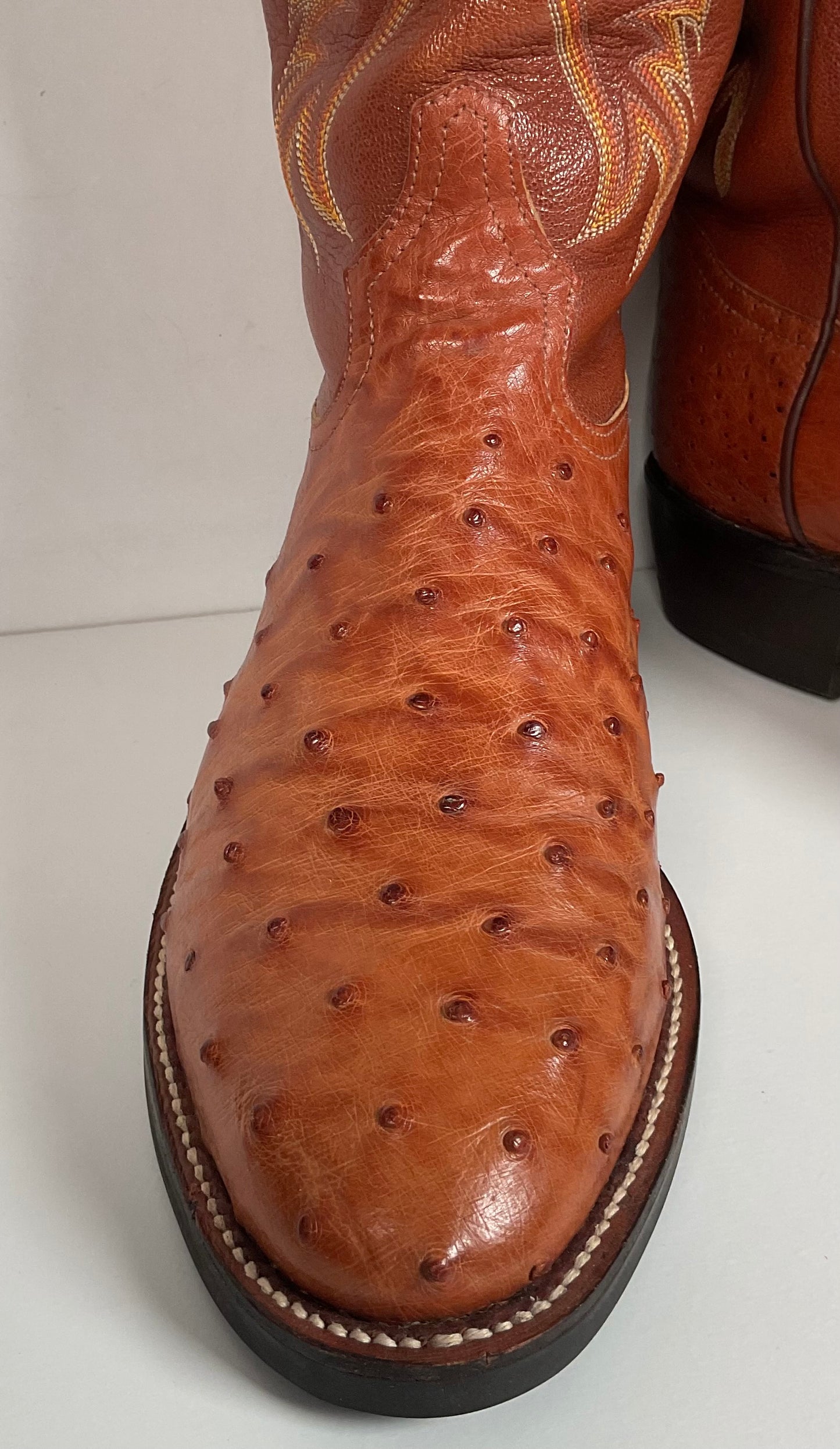 Tony Lama Exotic Full Quill Ostrich Cowboy Boots 8 EE Vibram Work Sole White Label