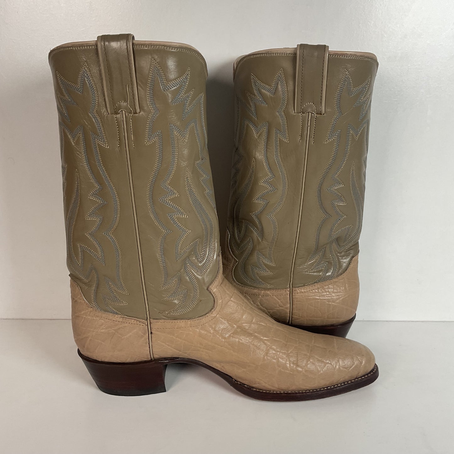Vintage 1960s Justin Exotic Elephant Cowboy Boots 11 B Old White Label
