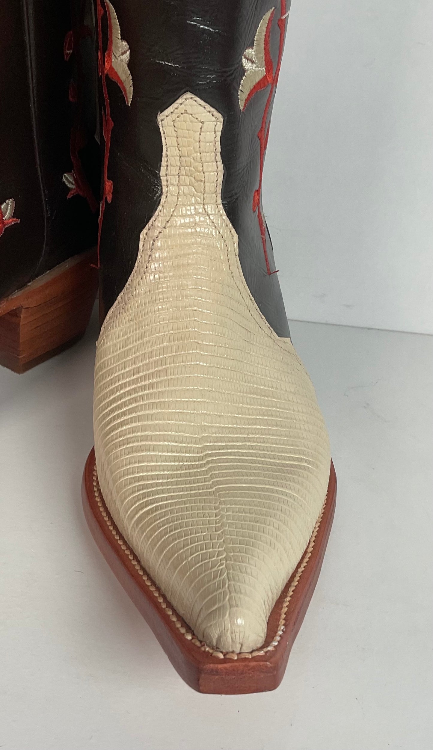 Los Altos Tulip Flower Cowgirl Boots 8 M Crème Lizard Vamp