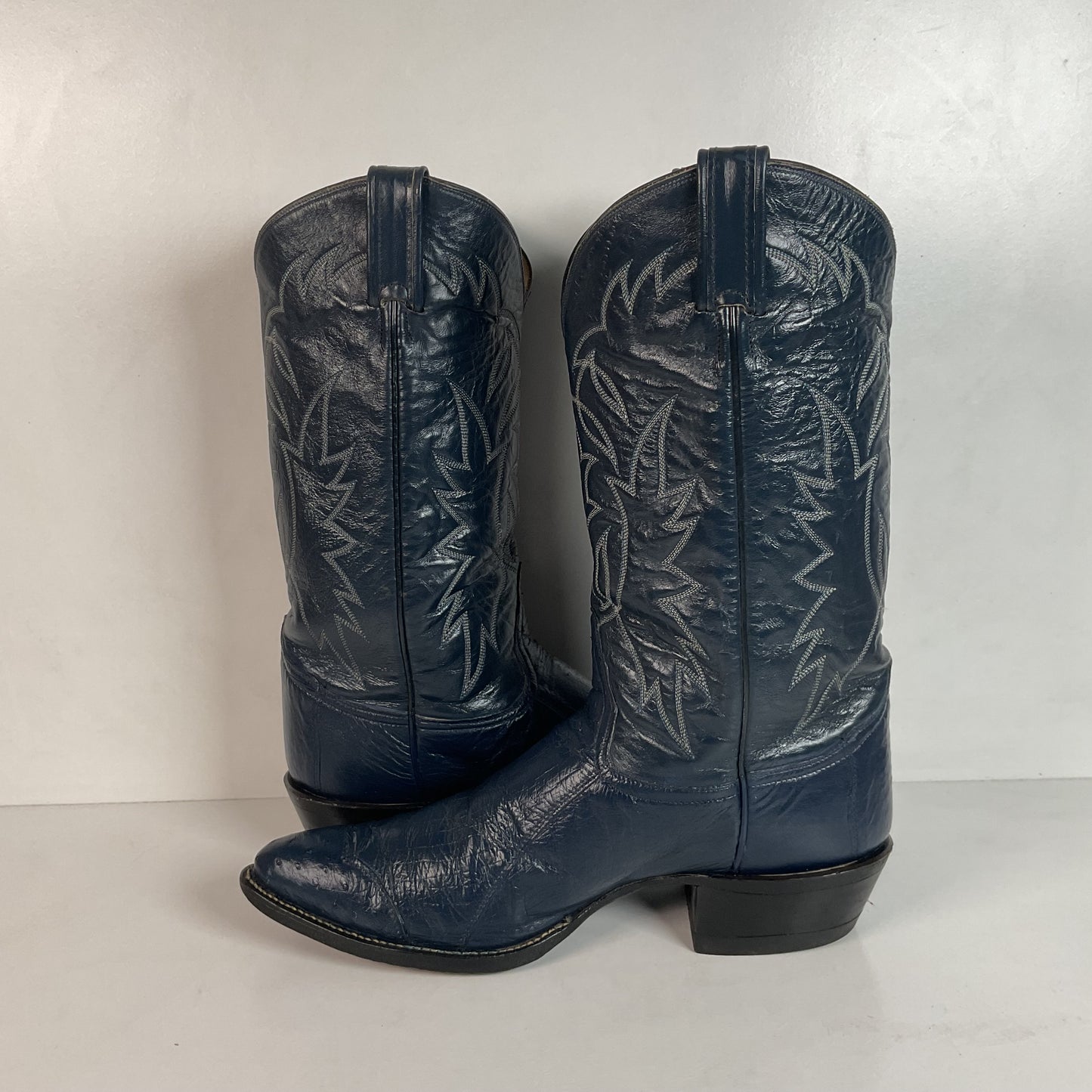 Vintage Tony Lama Navy Blue Ostrich Cowboy Boots 11.5 B Black Label Wingtip