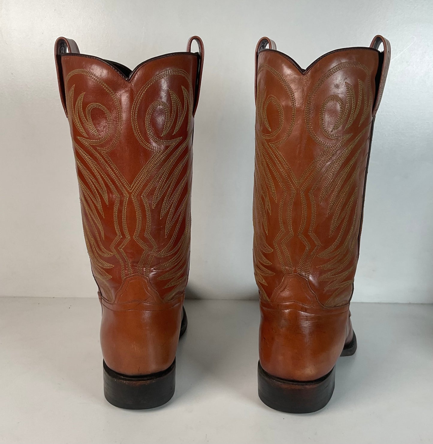 Vintage 1970s Dan Post Whip Stitch Cowboy Boots 9 D Stove Pipe