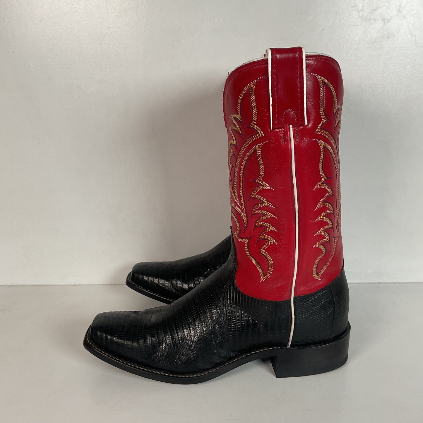 Tony Lama Women’s Lizard Vamp Cowgirl Boots 7.5 B USA Made Red Upper