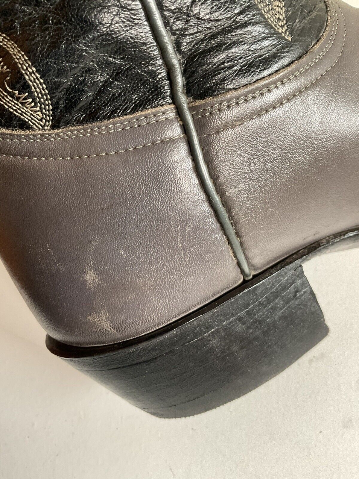 Vintage Tony Lama Grey Lizard Wingtip Cowboy Boots 10.5 D Gold Label Recraft