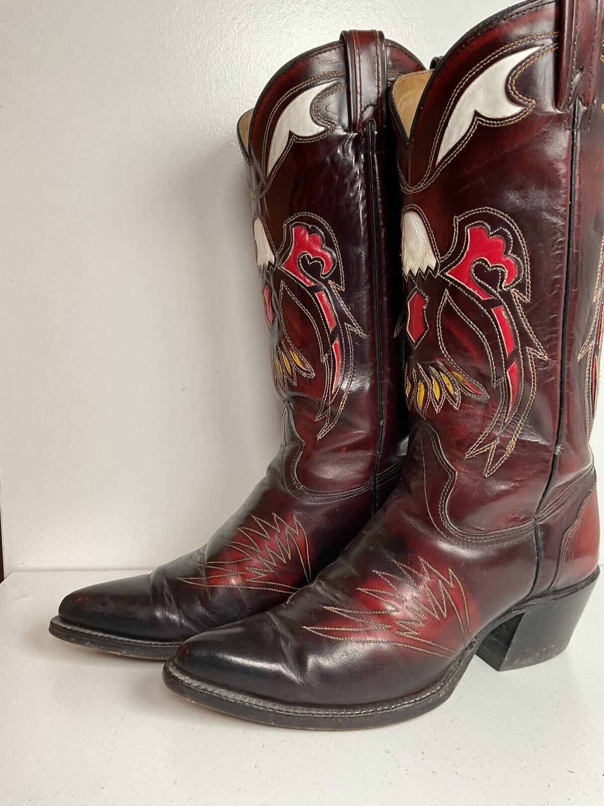 Texas Eagle Thunderbird Patent Leather Cowboy Boots 8 D Inlay Bicenten Lake s Boot Company