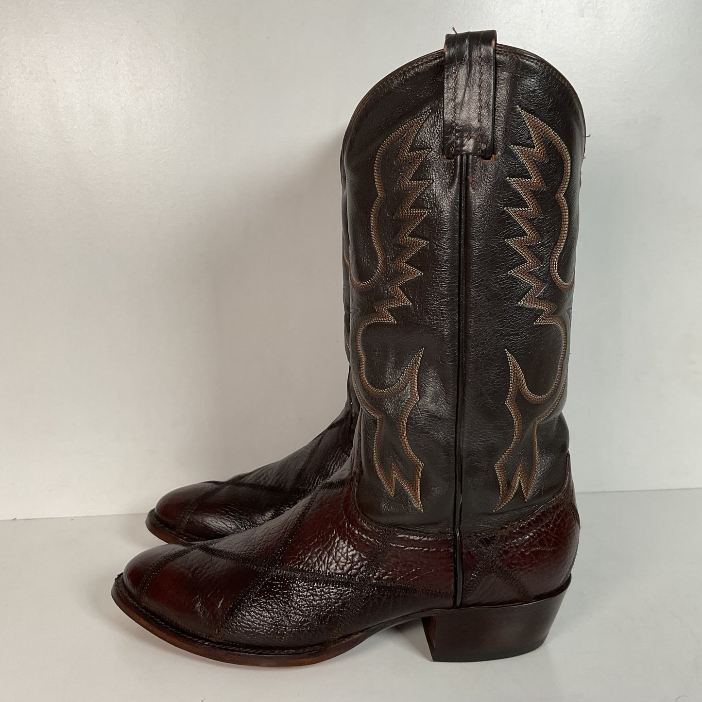 Vintage Tony Lama Patchwork Cowboy Boots 9.5 D Bullhide Gold Label Recraft