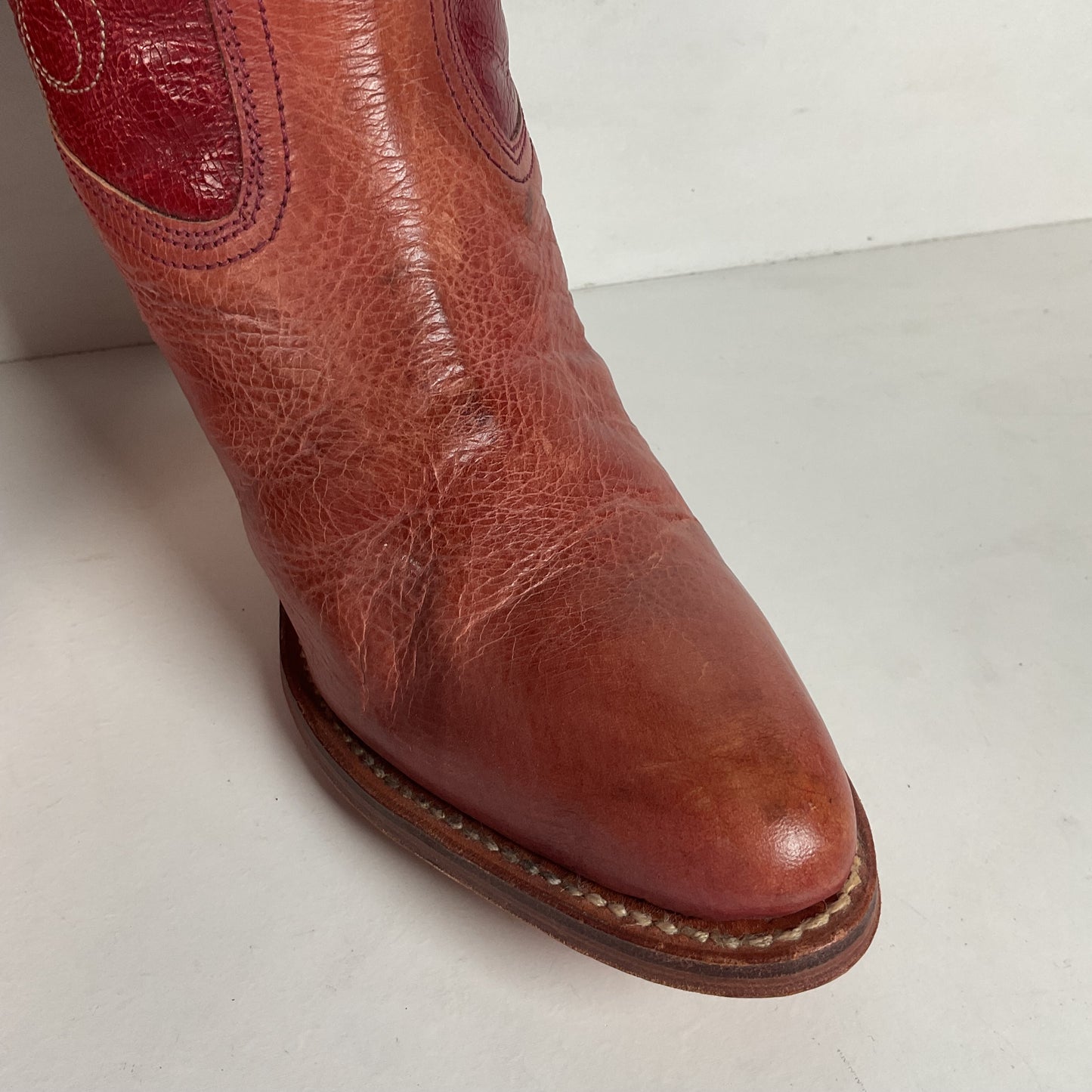Vintage Frye Dusty Pink Western Boots 6 M Stacked Heel Goodyear Welt Spain