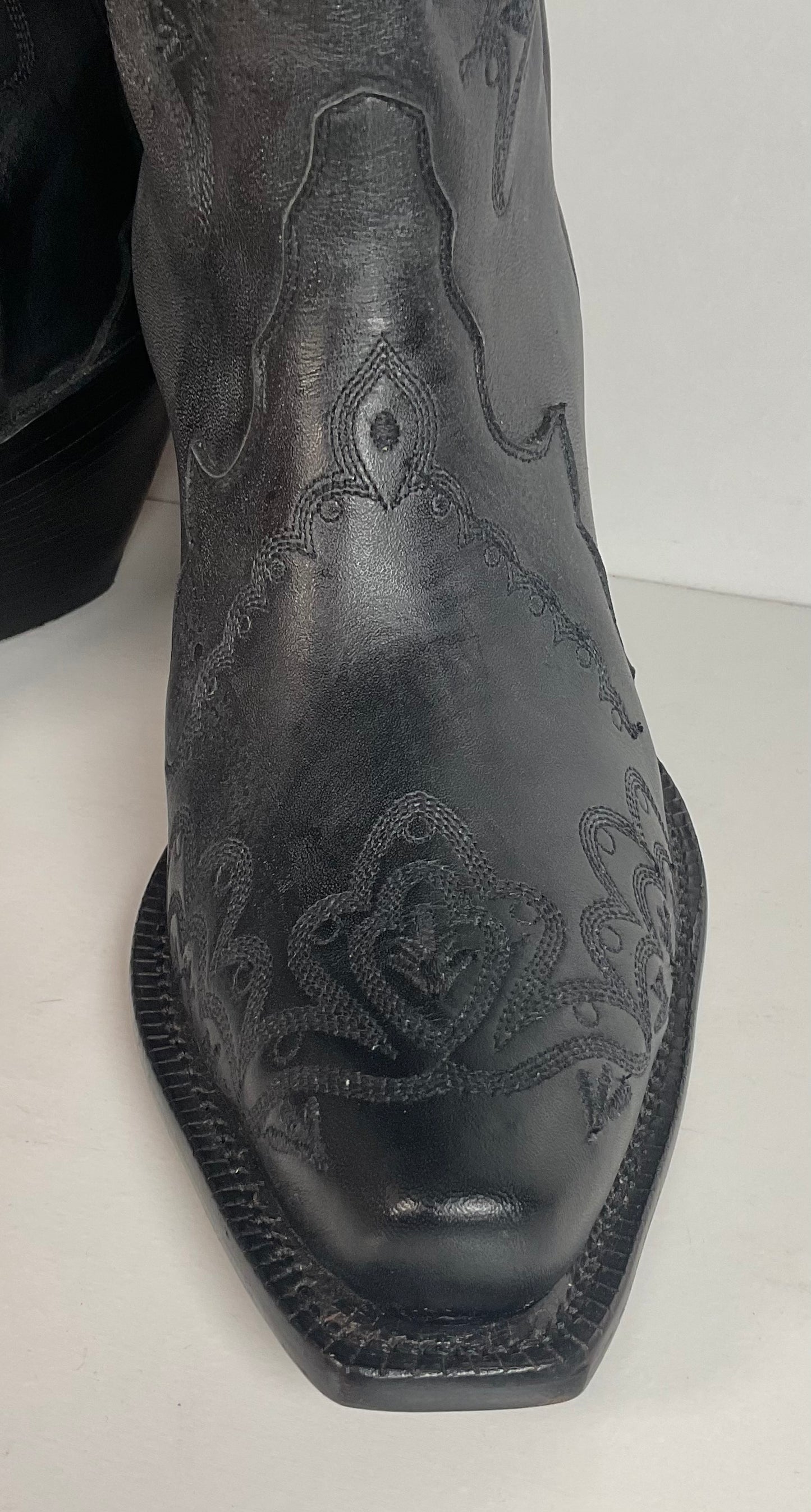 Tony Lama 16” Black Leather Cowgirl Boots 7 B USA Black Label