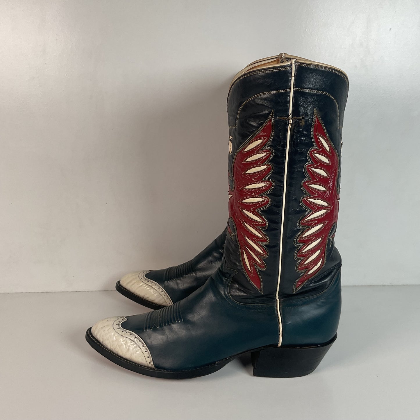 Vintage Tony Lama Bicentennial Thunderbird Cowboy Boots 10 D Gold Label 1776 Walrus Wingtip