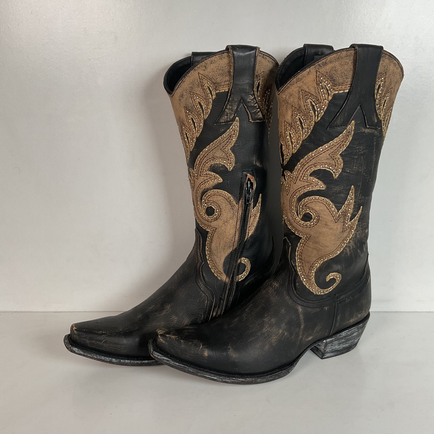 Old Gringo Western Zipper Boots 8 B Cowgirl Tooled Overlay