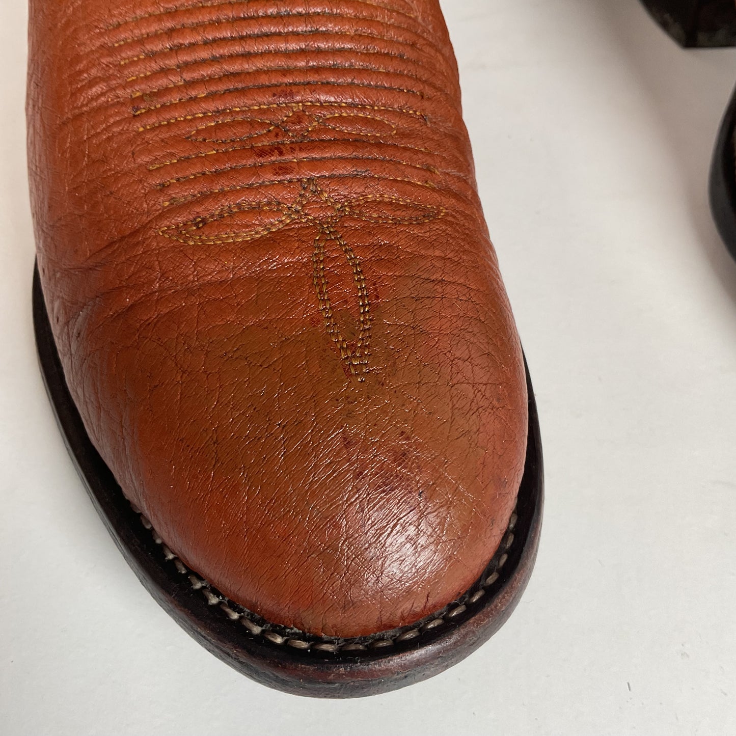 Tony Lama Bonham Cognac Smooth Ostrich 8.5 EE USA Made Distressed