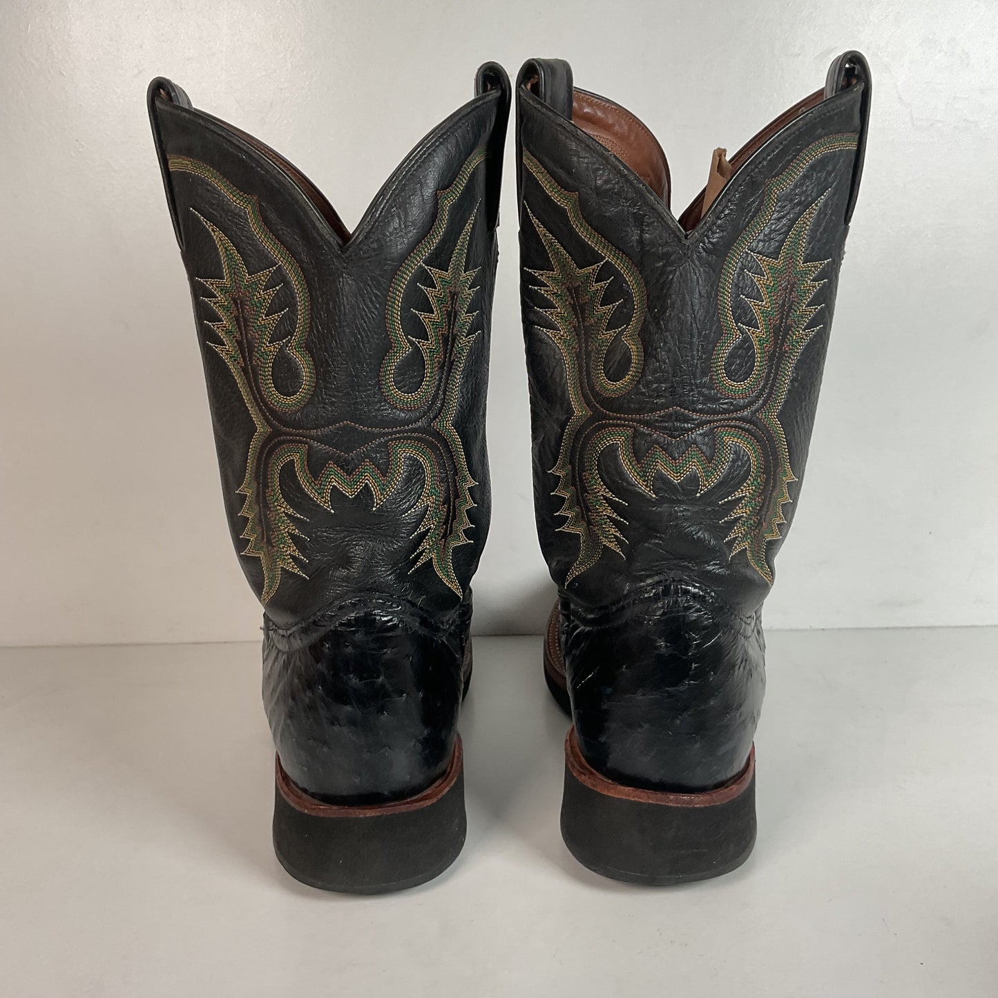Tony Lama Ostrich Crepe Roper Boots 10 D Cowboy USA Made Exotic