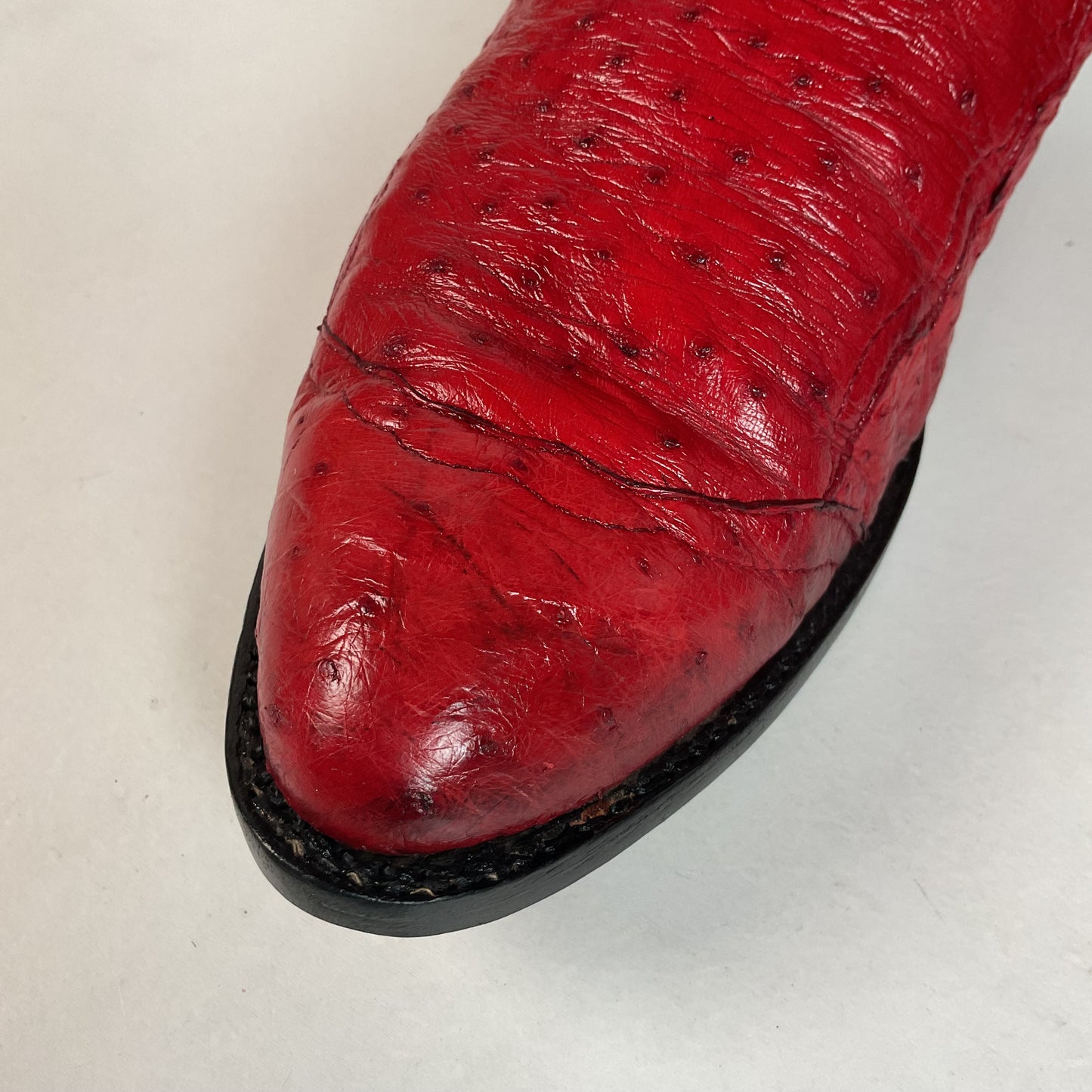 Vintage Larry Mahan Cherry Red Pin Quill Ostrich Cowboy Boots 10.5 D Recraft