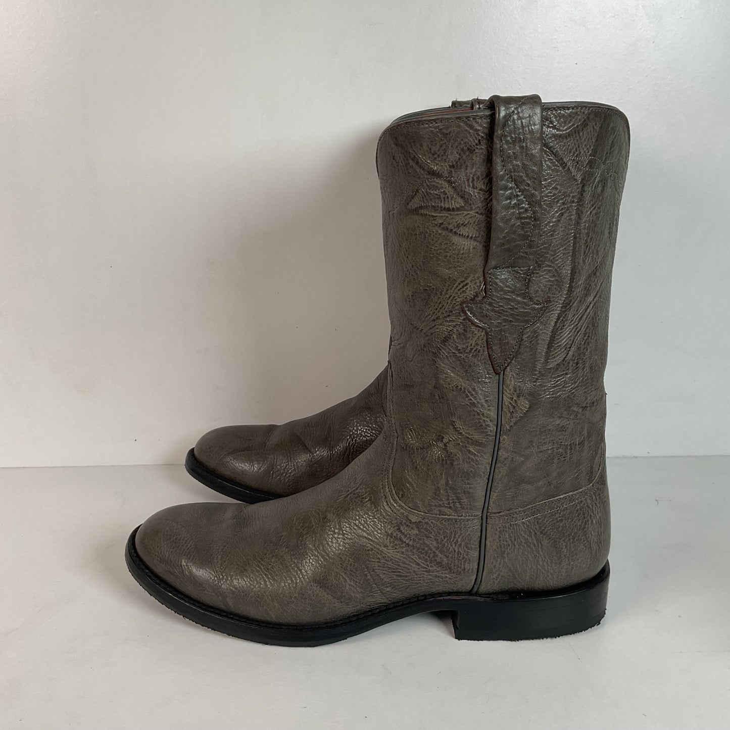 Customized Lucchese Leadville Grey Anthracite Roper Boots 8.5 D USA Mad Dog Goat
