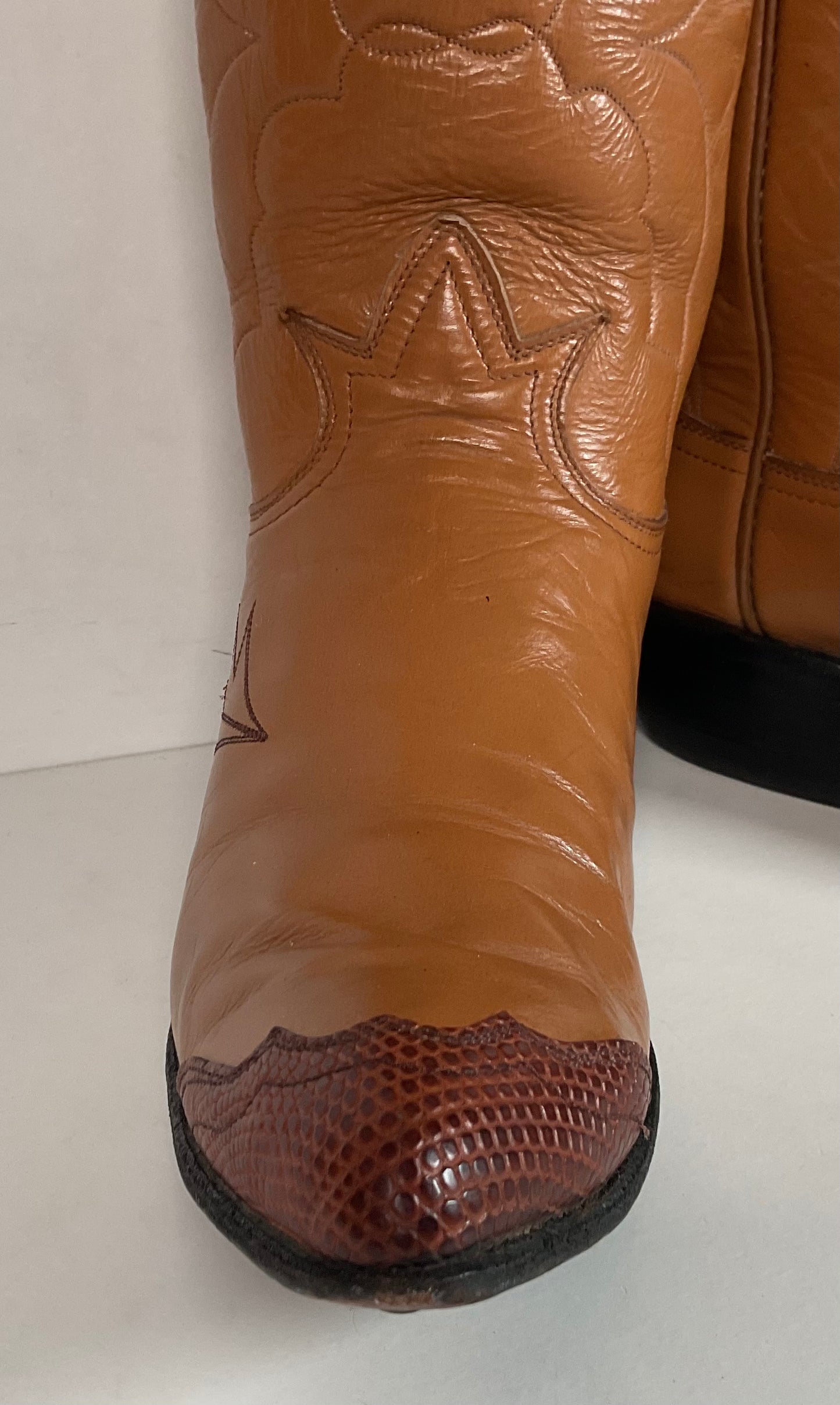 Vintage Tony Lama Lizard Wingtip Cowgirl Boots 7 A Black Label