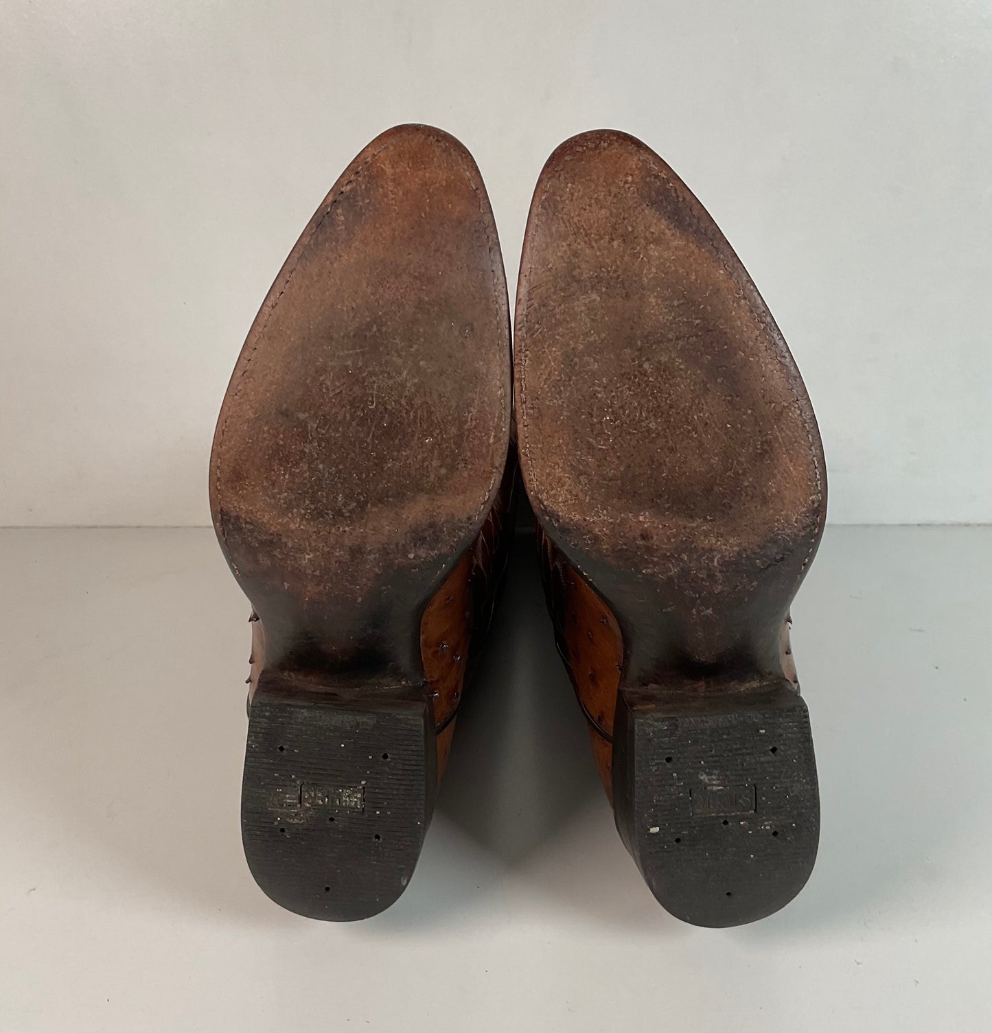 Vintage TO Stanley Kango Tobacco Ostrich Quill Cowboy Boots 10.5 D USA Made Exotic