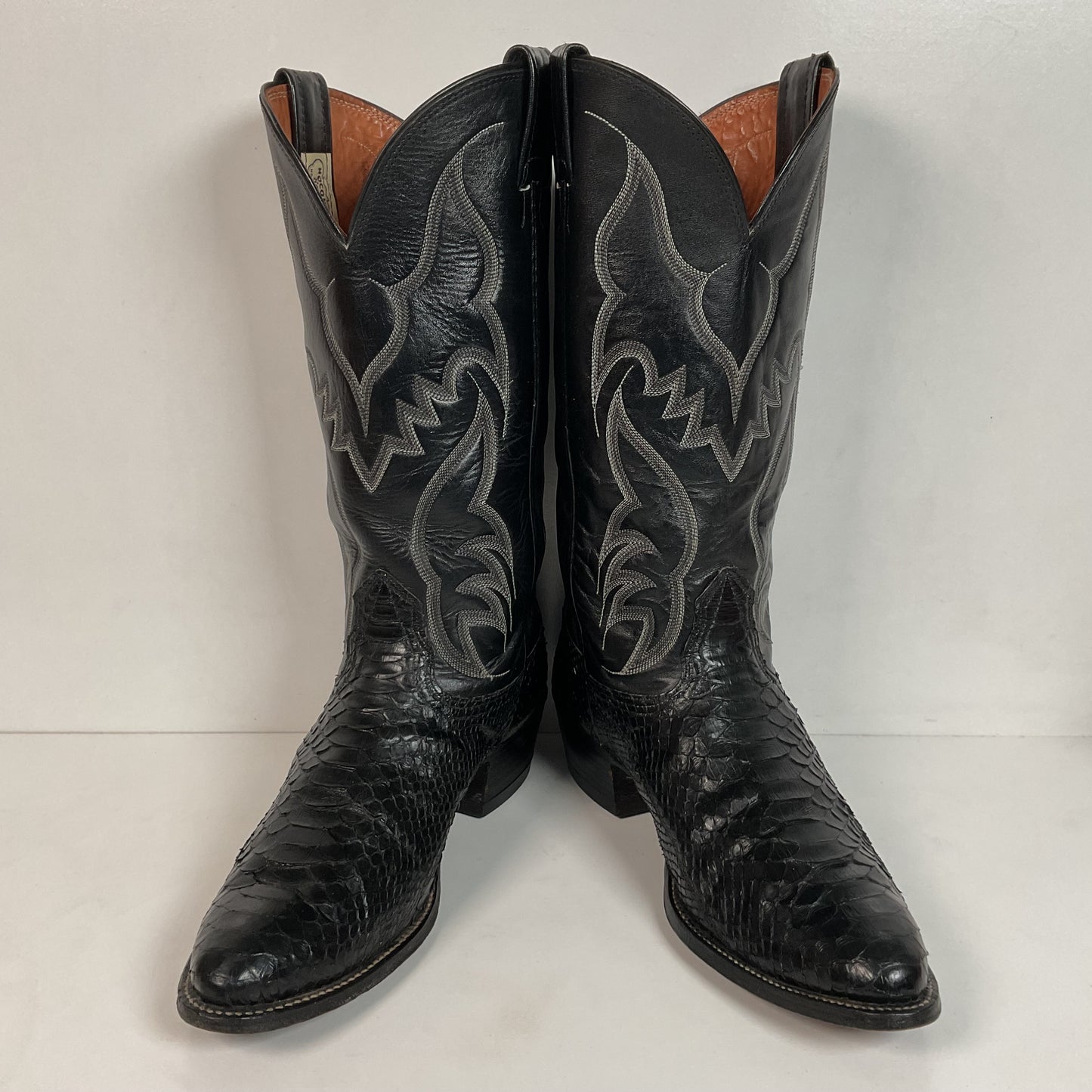Vintage Nocona Black Boa Snakeskin Cowboy Boots 9 D Old Black Label Back Cut