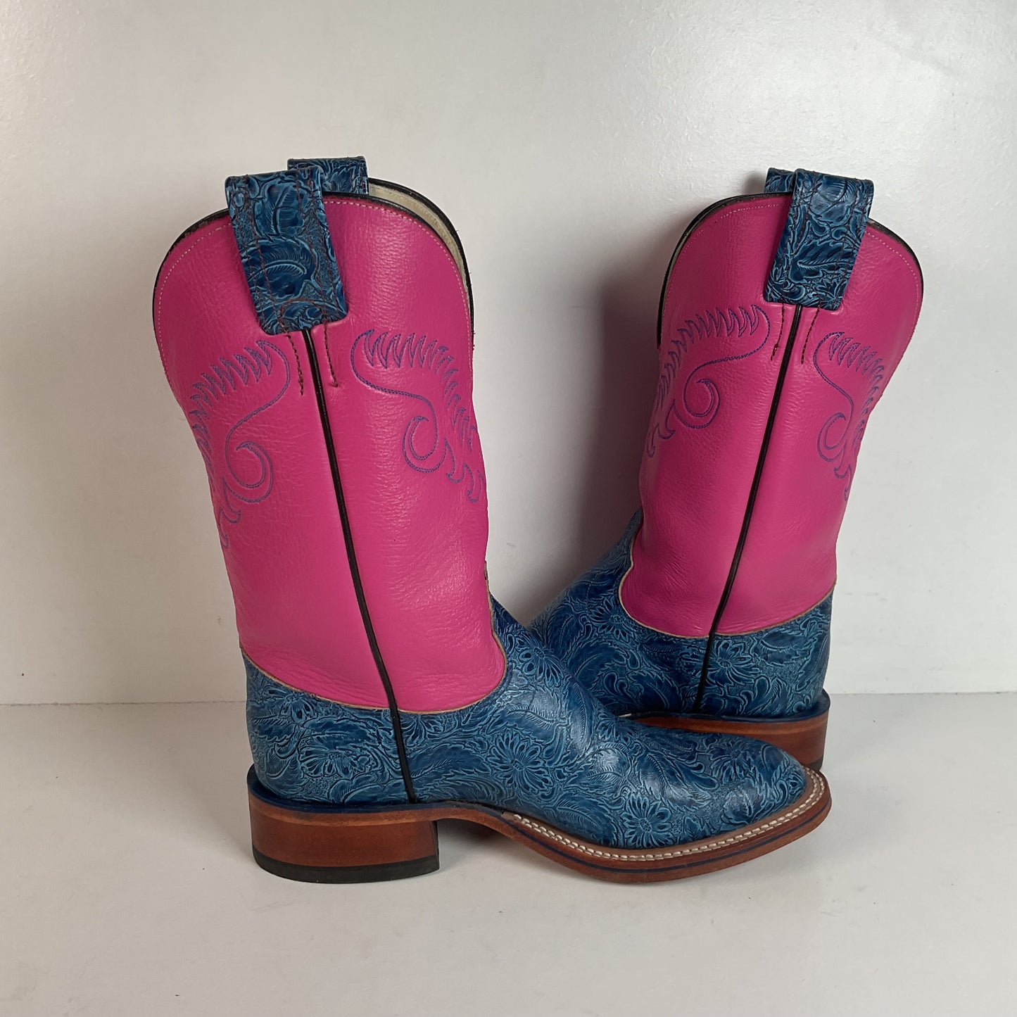 Olathe Tooled Cowgirl Roper Boots 7 B Barbie Pink Upper