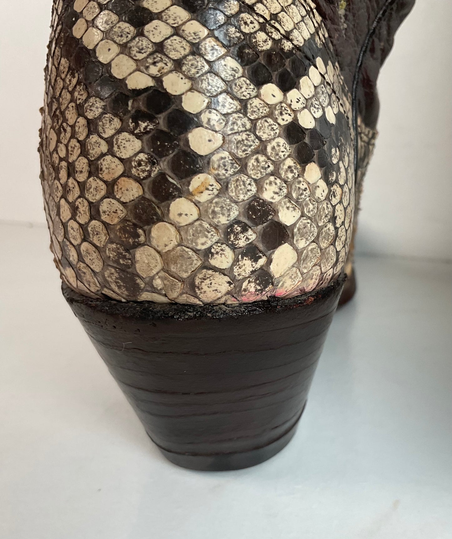 Vintage Dan Post Tall Python Cowgirl Boots 7.5 C USA Made Front Cut
