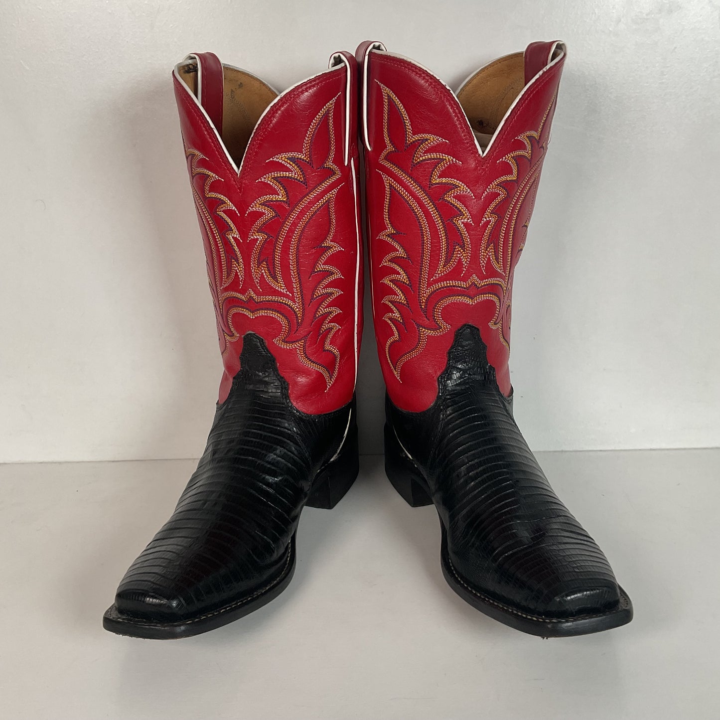 Tony Lama Women’s Lizard Vamp Cowgirl Boots 7.5 B USA Made Red Upper