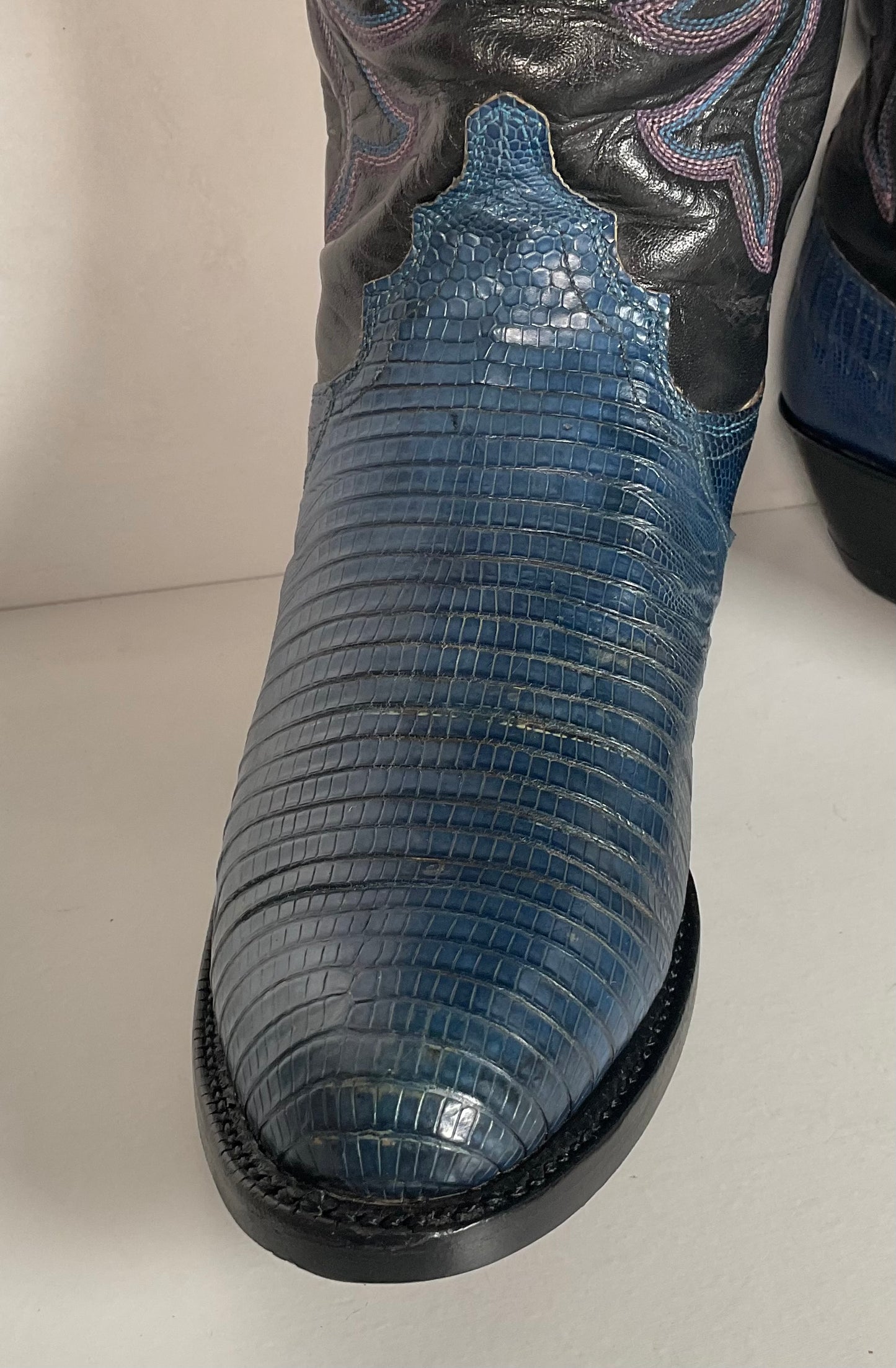 Vintage Justin Tall Blue Lizard Cowgirl Boots 6.5 B USA Made Recraft