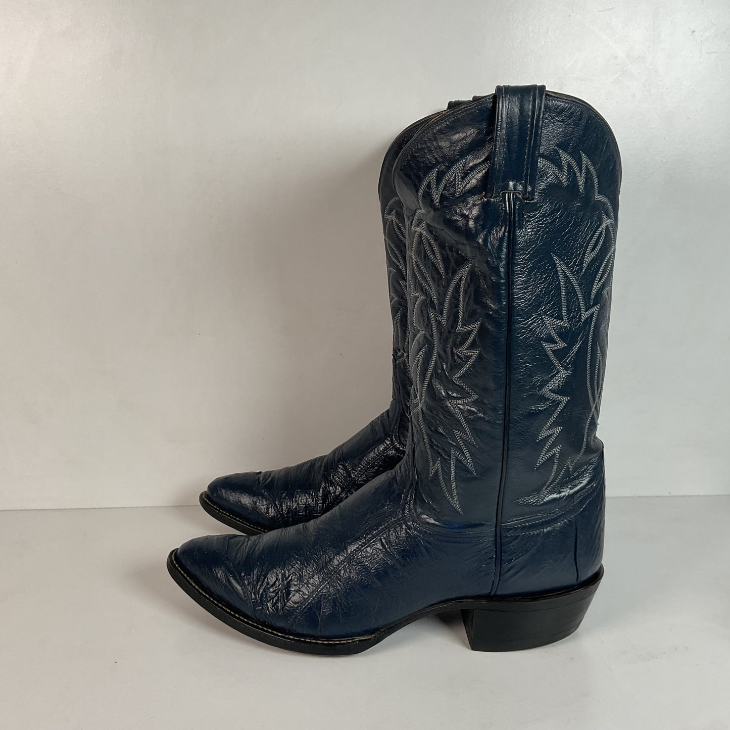 Vintage Tony Lama Navy Blue Ostrich Cowboy Boots 11.5 B Black Label Wingtip
