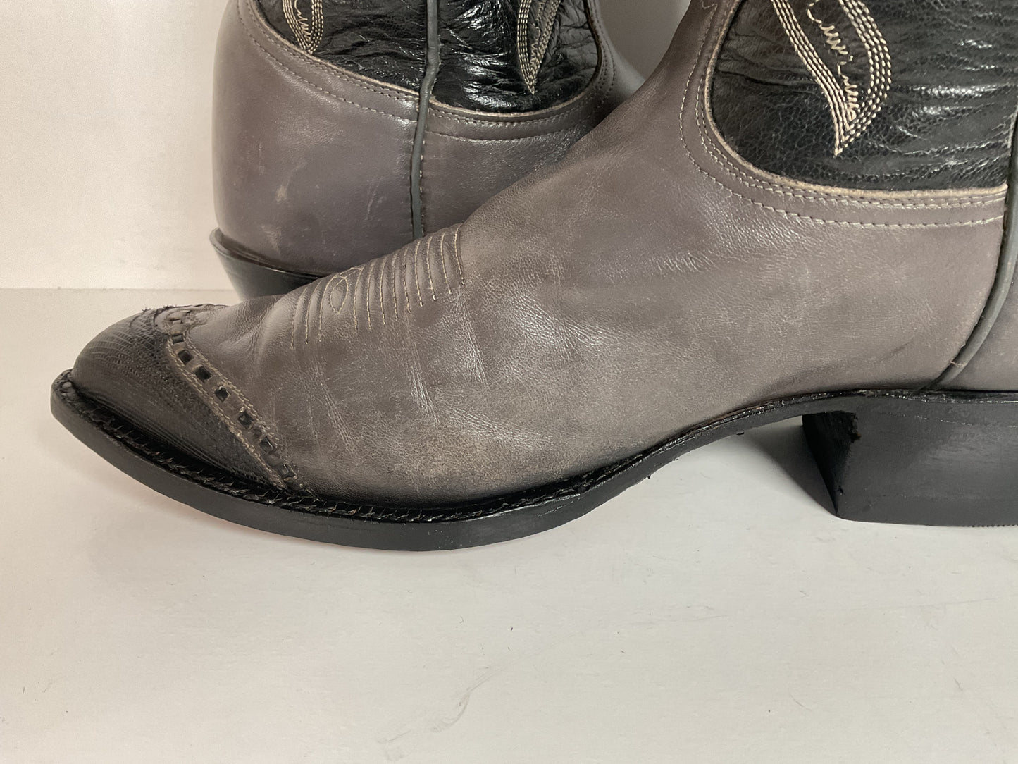 Vintage Tony Lama Grey Lizard Wingtip Cowboy Boots 10.5 D Gold Label Recraft