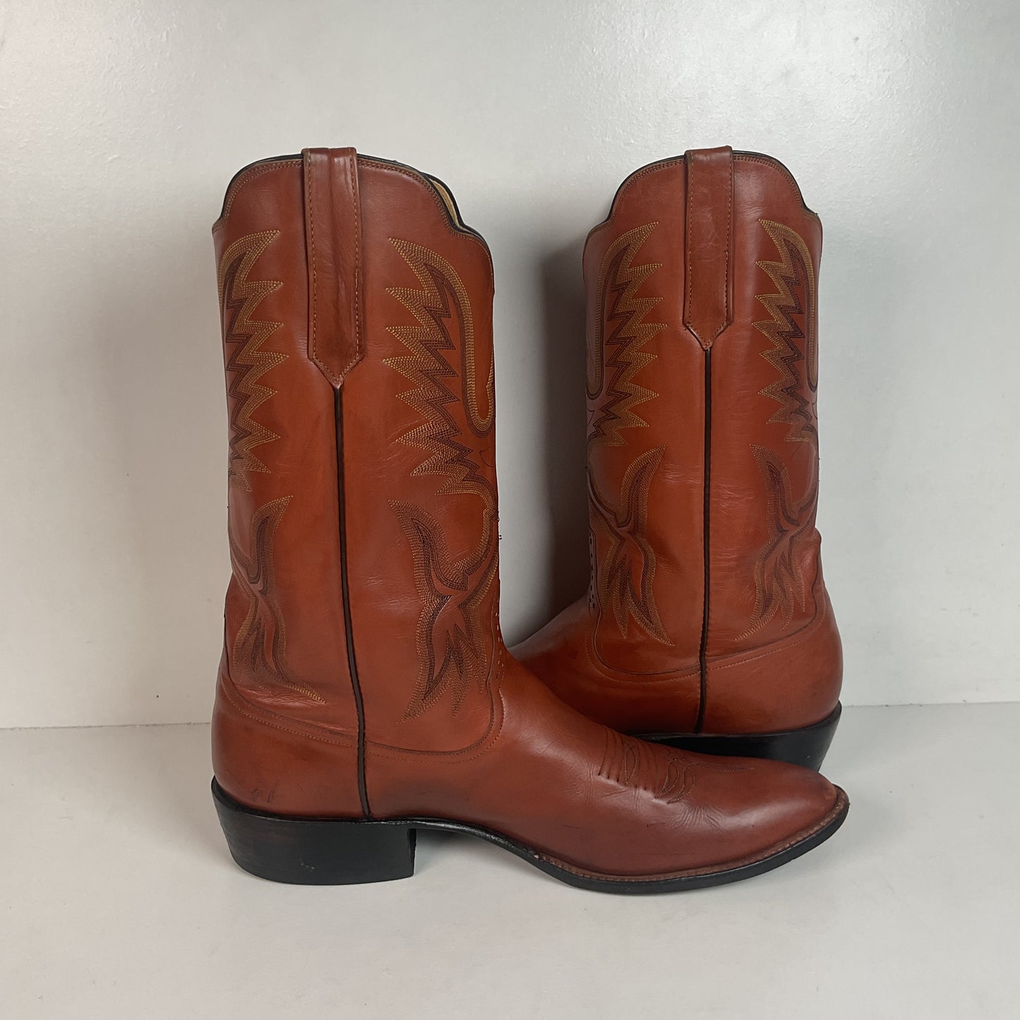 Rios of Mercedes Brown Calfskin Leather Cowboy Boots 13 A (Extra Narrow) Thrashed