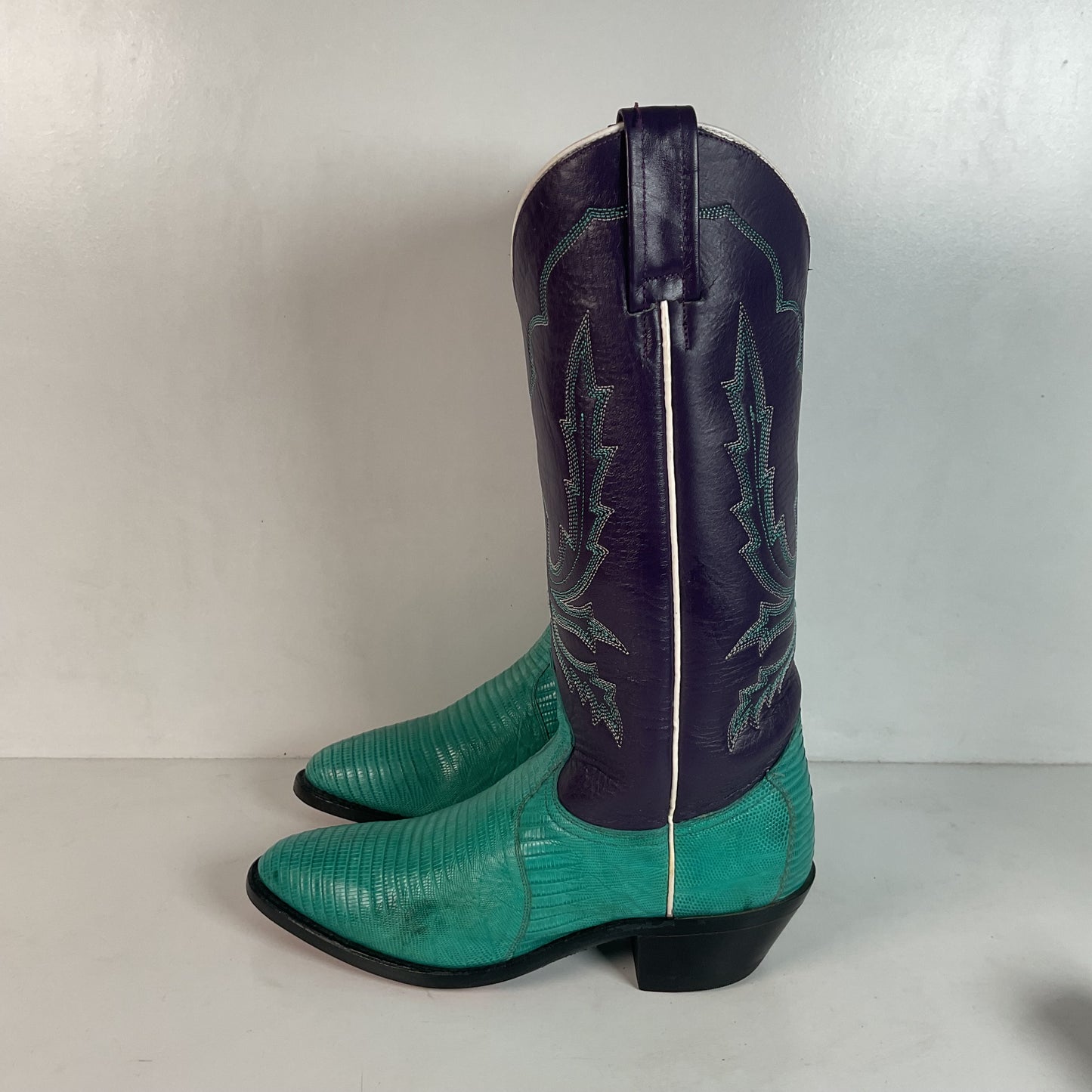 Dan Post Turquoise Cowgirl Boots 6 M Teju Lizard Vamp