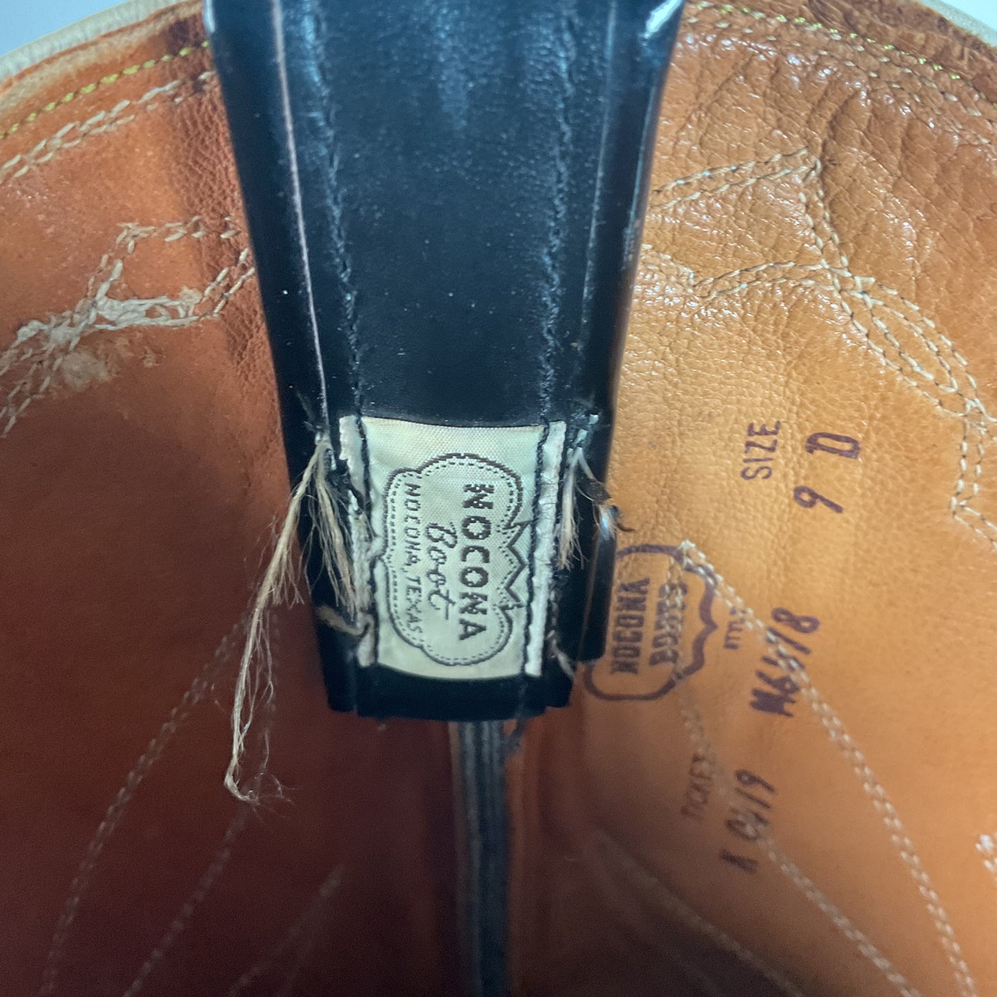 Vintage Nocona Patent Leather Cowboy Boots 9 D Glossy Old Black Label
