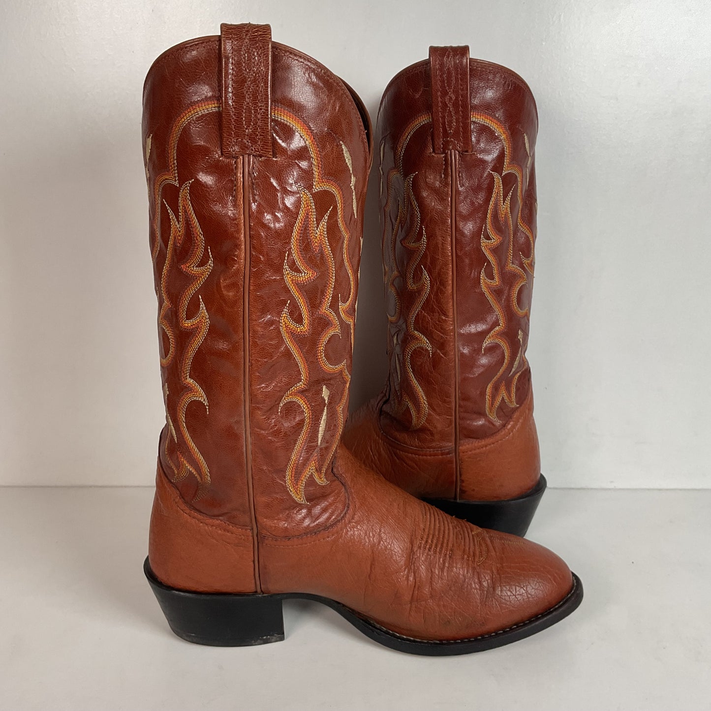 Tony Lama Bonham Cognac Smooth Ostrich 8.5 EE USA Made Distressed