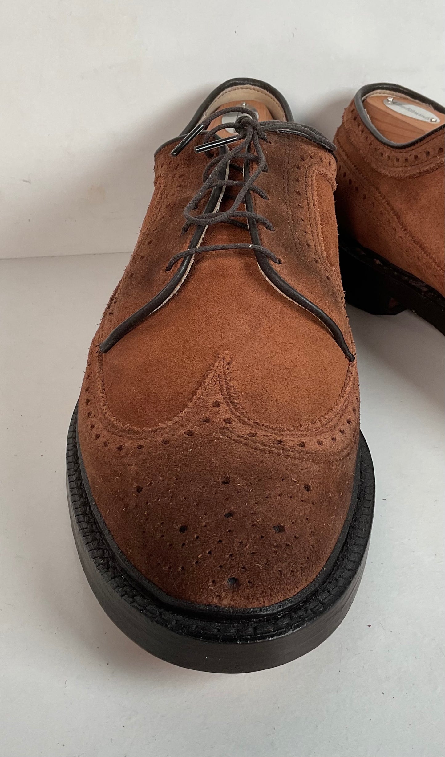 Vintage Allen Edmonds Suede Derby Shoes 11 D Long Wing Gunboat