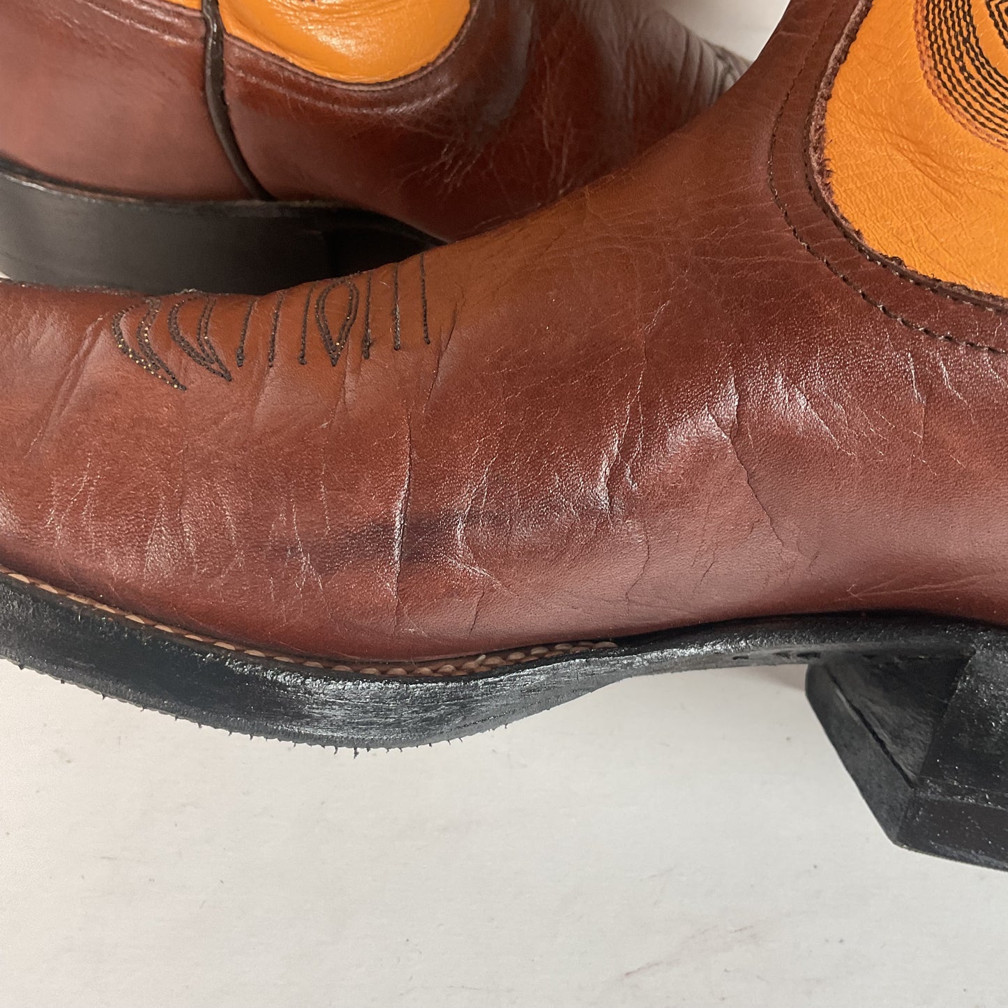 Anderson Bean Leather Roper Western Boots 9 D Mango Yellow USA Recraft