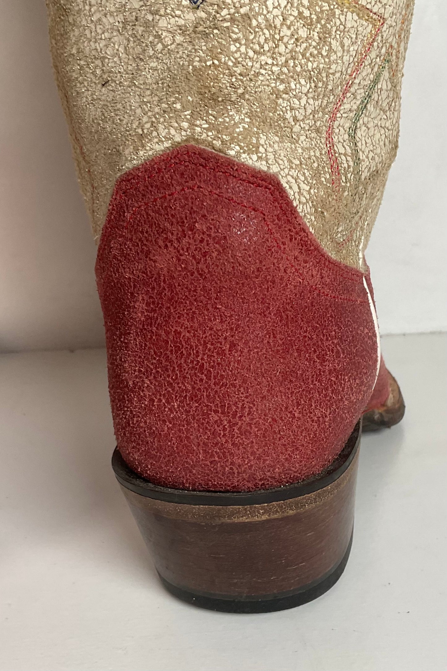 Justin Vintage Collection Cowgirl Boots 7 B Tooled Heart Inlay Crystal Suede