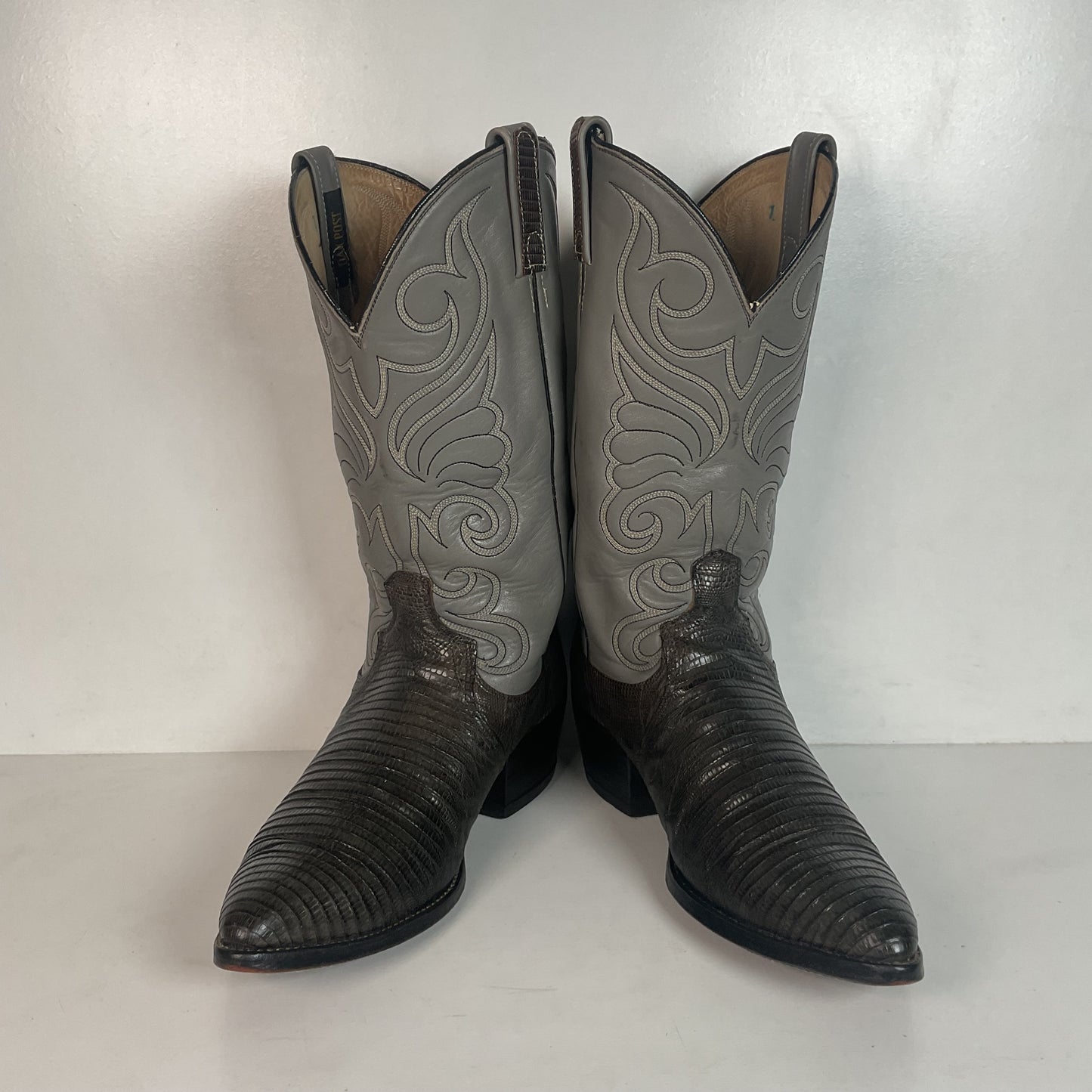 Vintage Dan Post Charcoal Grey Teju Lizard Cowboy Boots 10 D Old Label