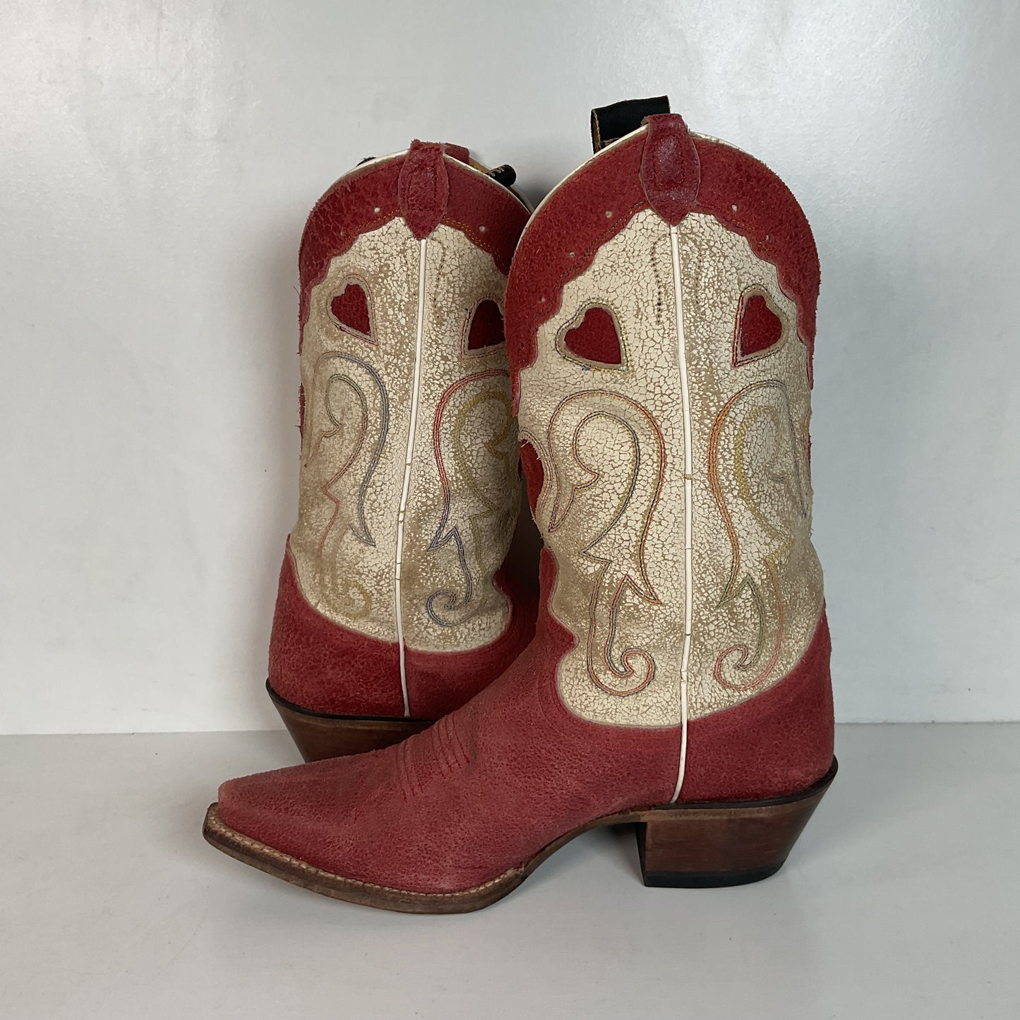 Justin Vintage Collection Cowgirl Boots 7 B Tooled Heart Inlay Crystal Suede