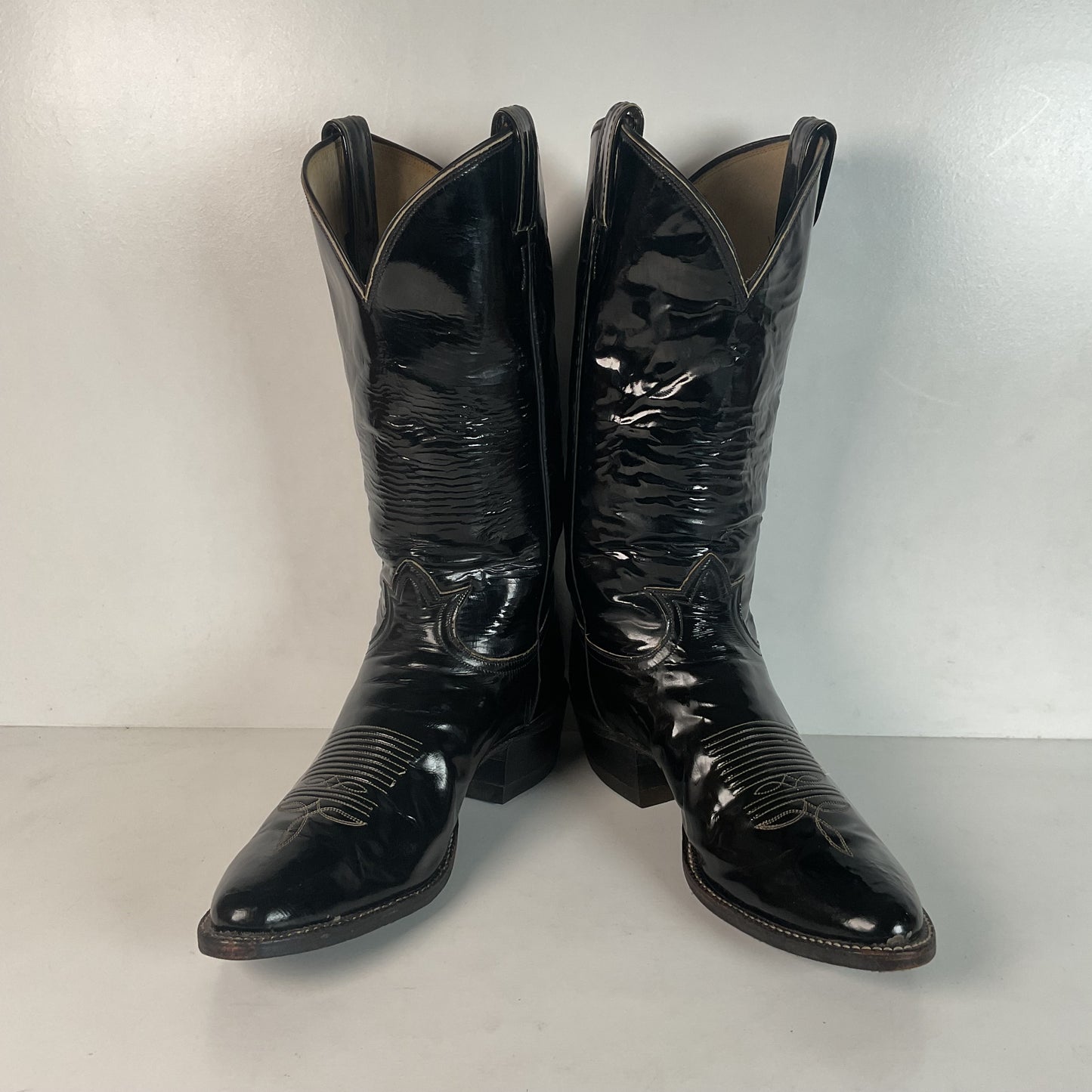 Late 1960s Tony Lama Patent Leather Cowboy Boots 10.5 D Glossy USA Made