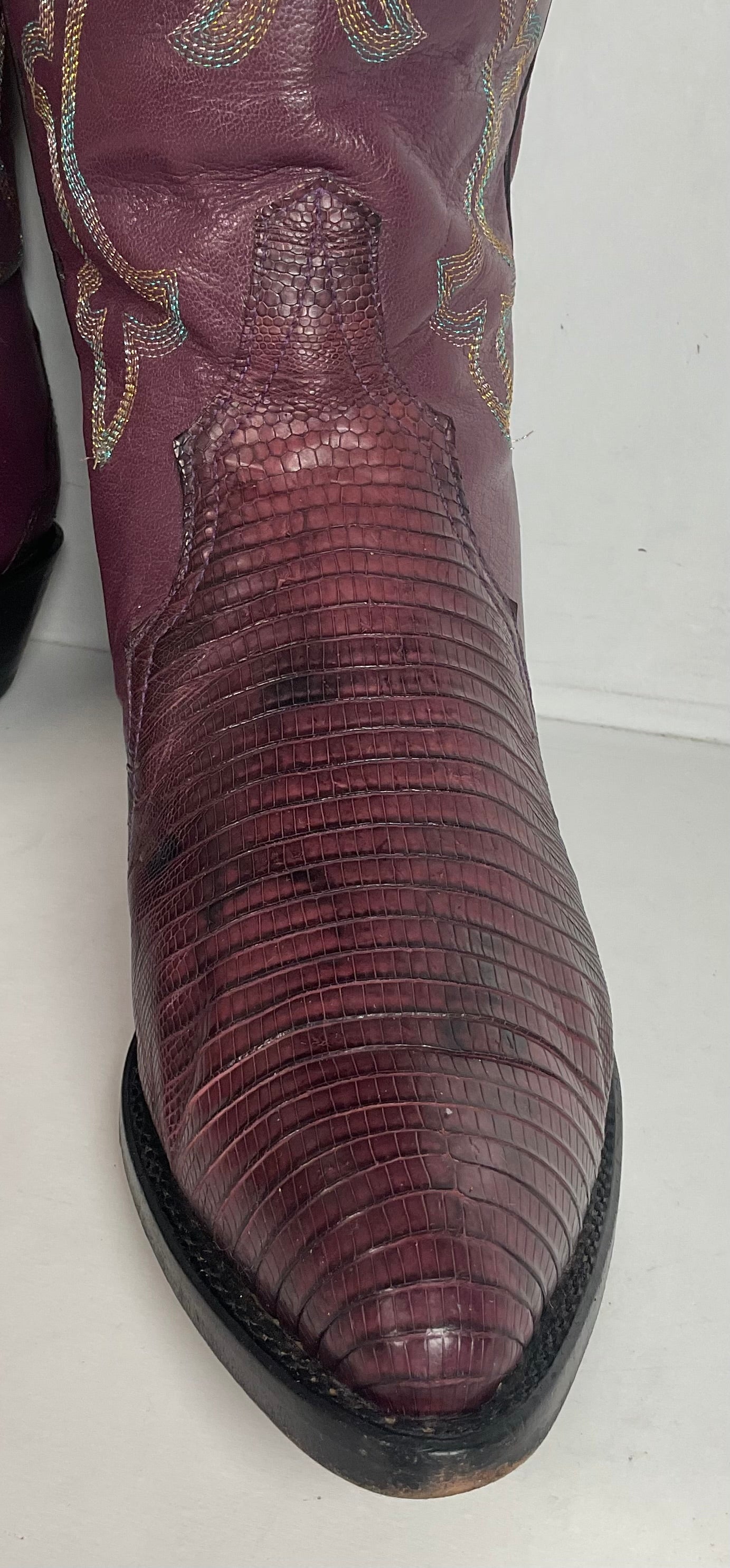 Vintage Larry Mahan Tall Purple Cowgirl Boots 8.5 B USA Made Lizard Teju
